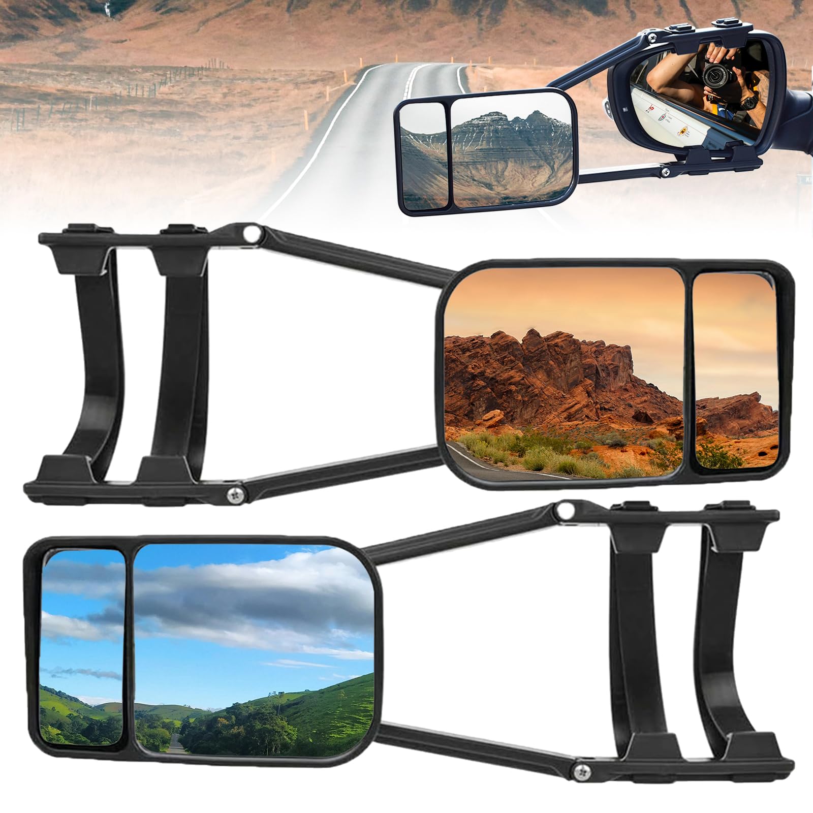 2 Piezas Espejos Retrovisores Caravana, Espejos Caravana Coche Espejo Retrovisor de ExtensióN Ajustable, Espejos de Remolque Universal para Coches, Caravanas, Remolques, Autocaravanas