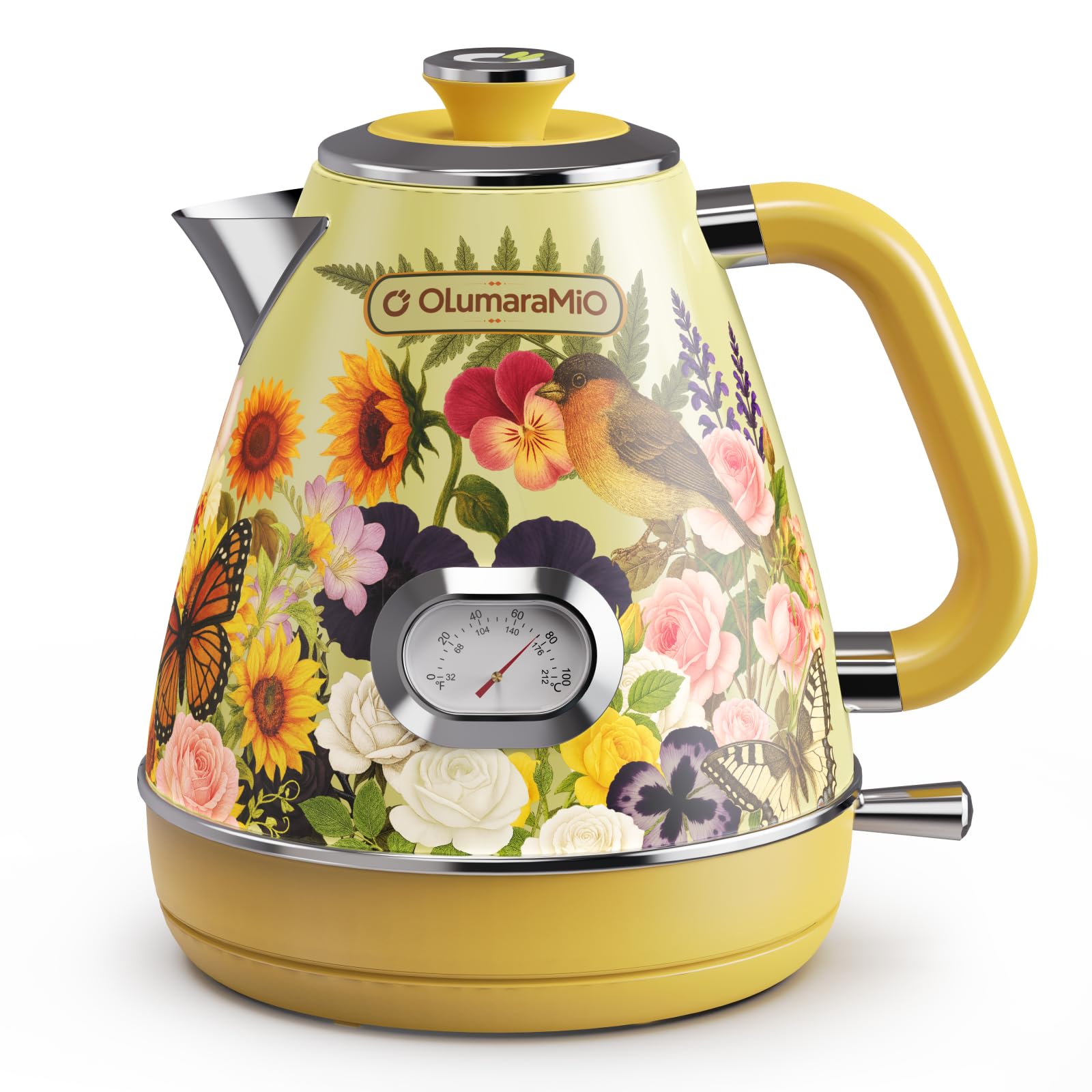 Olumaramio 1.7L Retro Electric Kettle with Thermometer