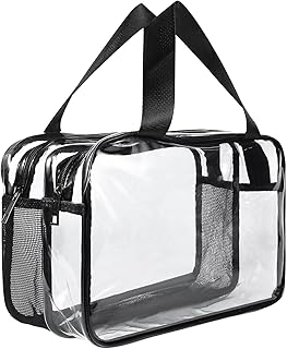 TUAKIMCE Clear Travel Toiletries Bag Waterproof Clear Plastic Cosmetic Makeup Bags Wash Toiletry Bag with Zippers Travel Accessories Portable Transparent Cosmetic Makeup Bags for Women and Men Black