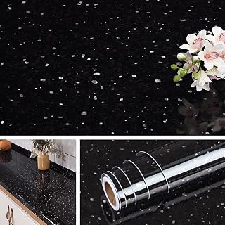 Livelynine 15.8x197 Black Contact Paper Peel and Stick Countertops Granite Countertop Contact Paper Waterproof Kitchen Counter Top Vinyl Wrap Self Adhesive Wallpaper for Bathroom Laminate Desk Cover