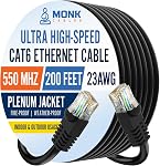 MONK CABLES | CAT6 Ethernet Cable | Plenum Rated | UTP, 23AWG, 550MHz | DSX-8000 Certified | Most Certified Cable of The Whole Market (Black, 50ft)