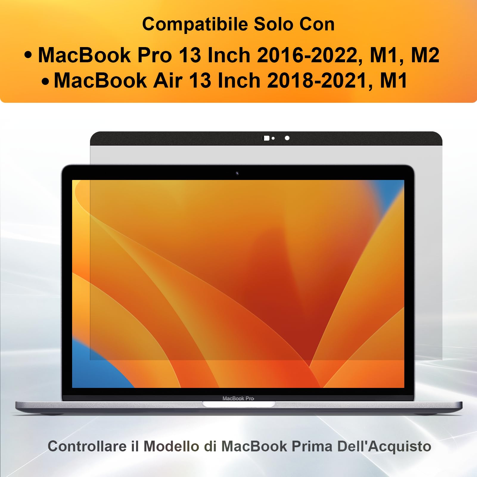 Filtro Privacy MacBook Magnetico Compatibile con MacBook Air 13 Pollici(2018-2021, M1) e MacBook Pro 13 Pollici(2016-2022, M1, M2) , Anti Luce Blu Pellicola Protezione Della Privacy Filter MacBook