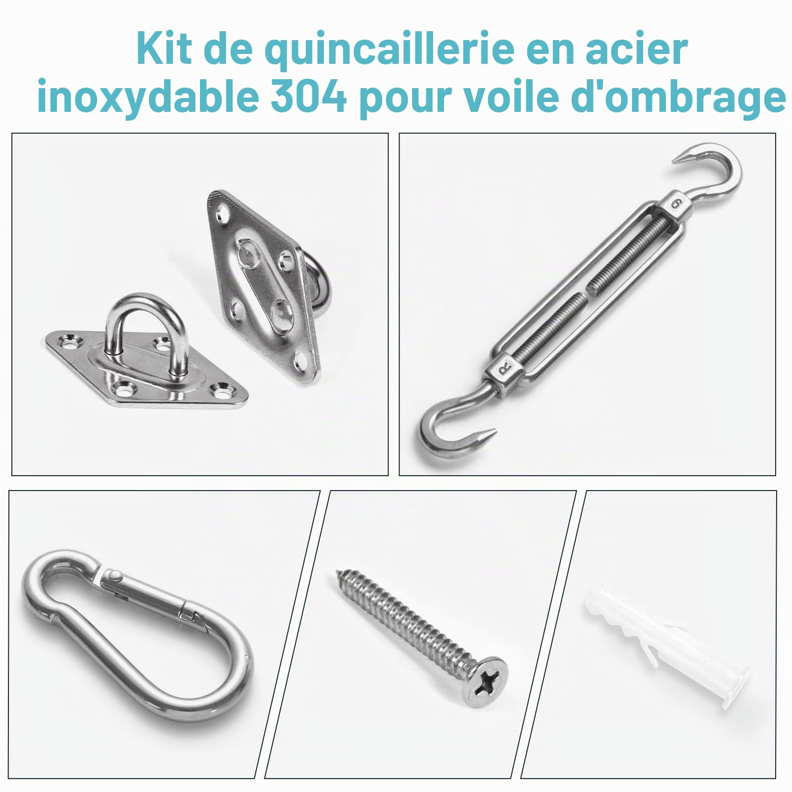 HOMPER M6 Kit de Fixation pour auvent en Acier Inoxydable Robuste pour Triangle et carré, rectangulaire, Accessoires de Fixation de Voile d'ombrage