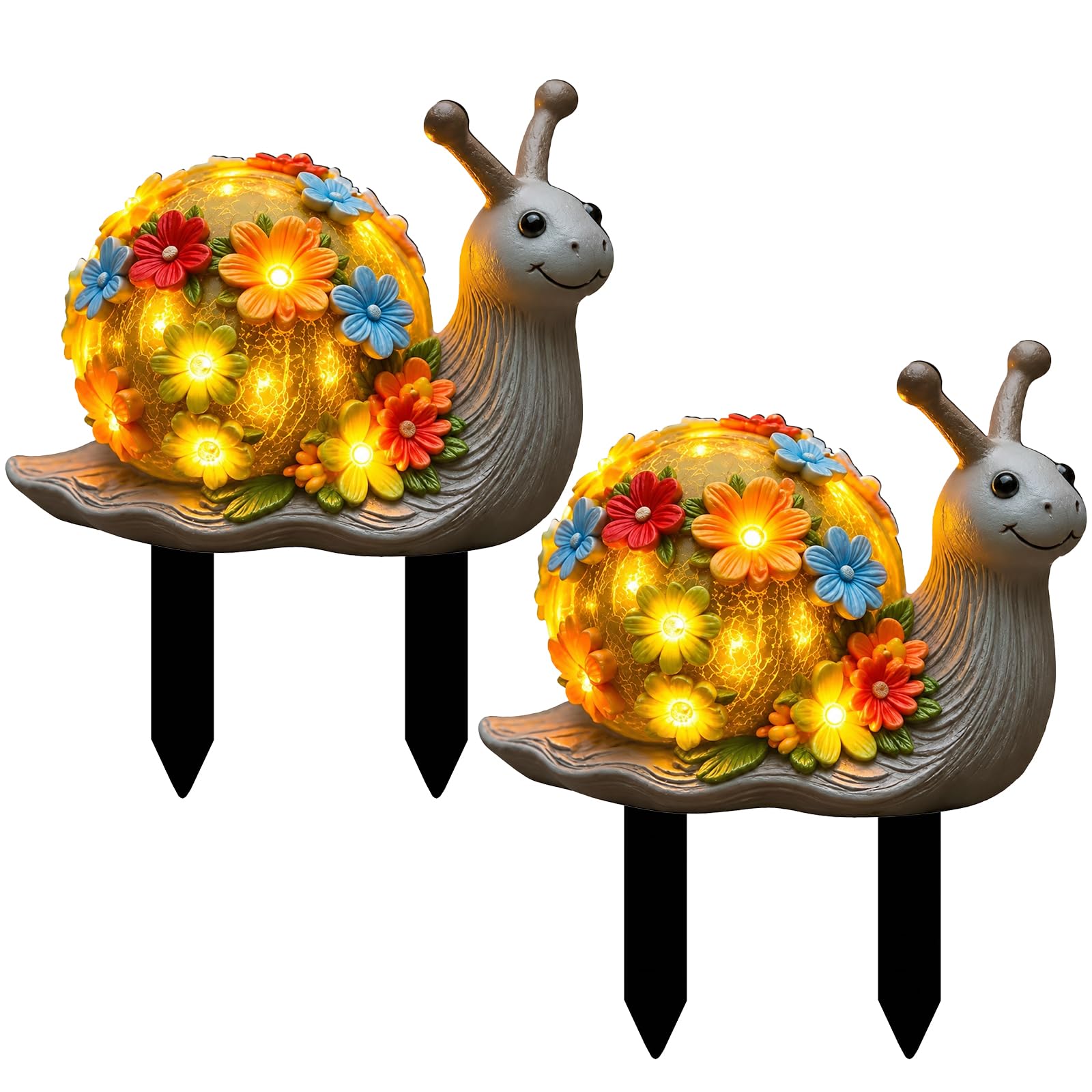 2Pcs Snail Garden Stakes with Colorful Floral, Cute Ground Stakes for Decor