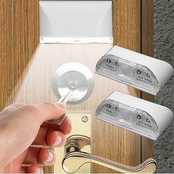 Keyhole Light Lamp Battery Operated PIR Infrared IR Wireless Auto Sensor Motion Detector Door Keyhole with 4 LED Bulbs Light Lamp Tap Lights LED Night Light for Key Hole/Door Lock 2pack White