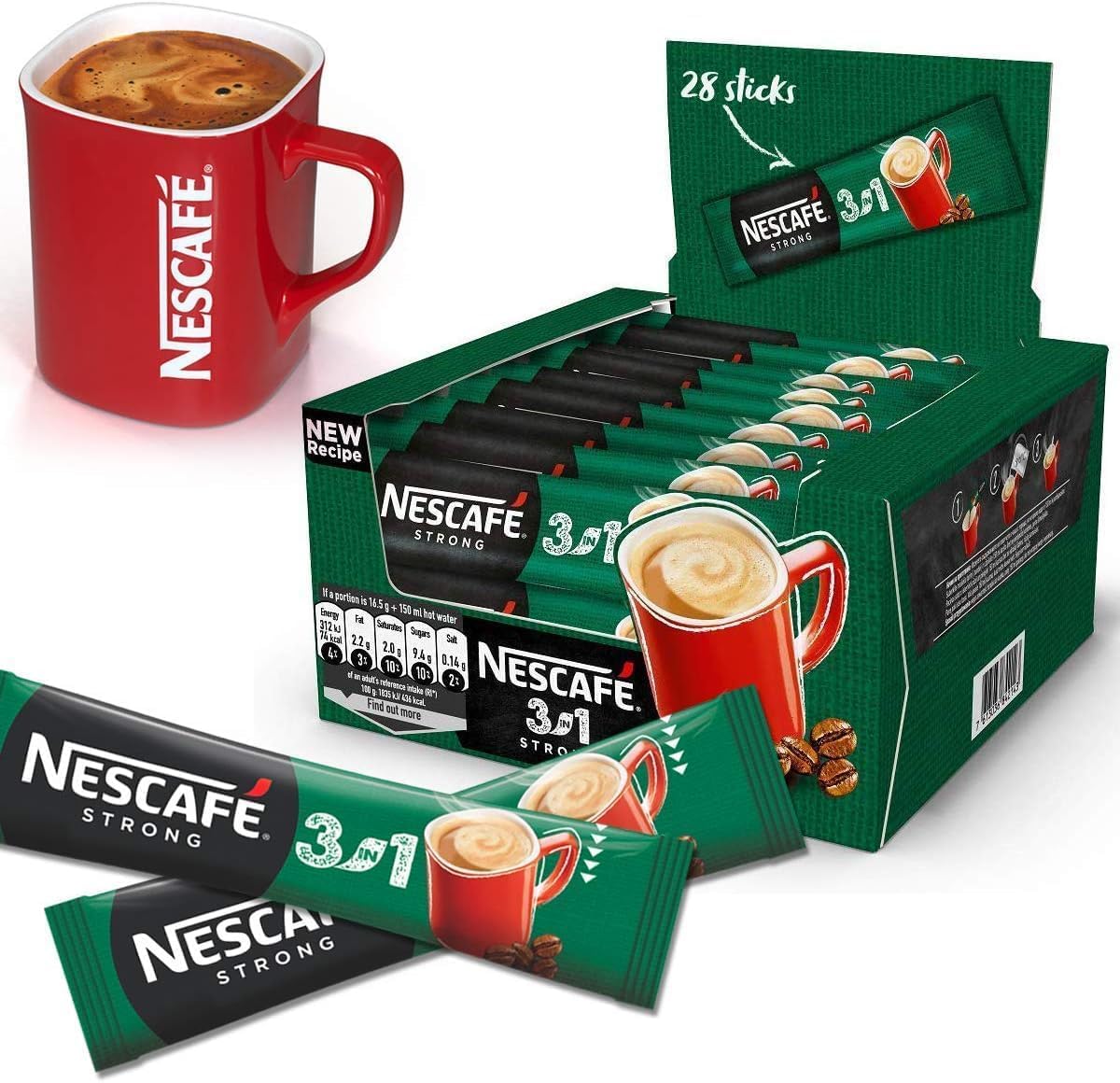 Caffè Istantaneo 3 in 1 Strong - 60 Bustine Monodose, Gusto Intenso e Freschezza Prolungata