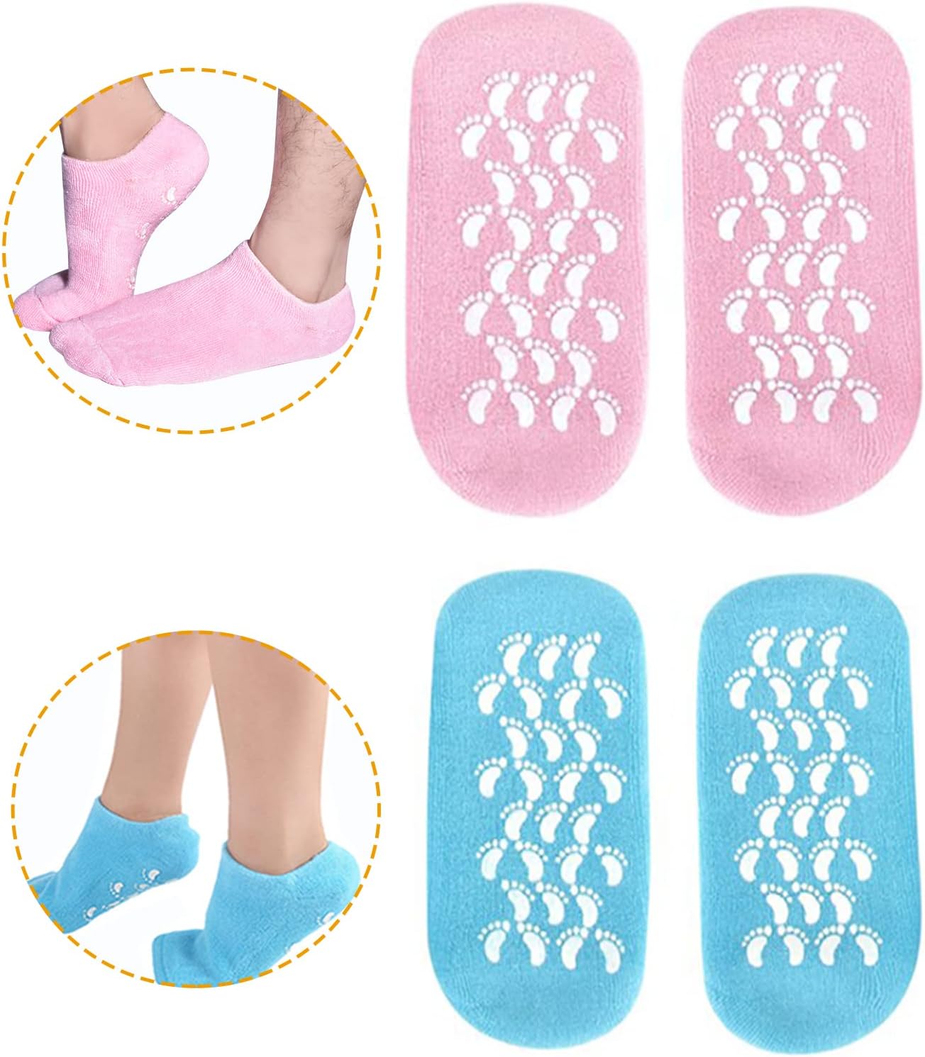 Moisturizing Socks, Gel Socks Soft Moisturizing Gel Socks, Gel Spa Socks for Repairing and Softening Dry Cracked Feet Skins, Gel Lining Infused with Essential Oils and Vitamins - Assorted Color