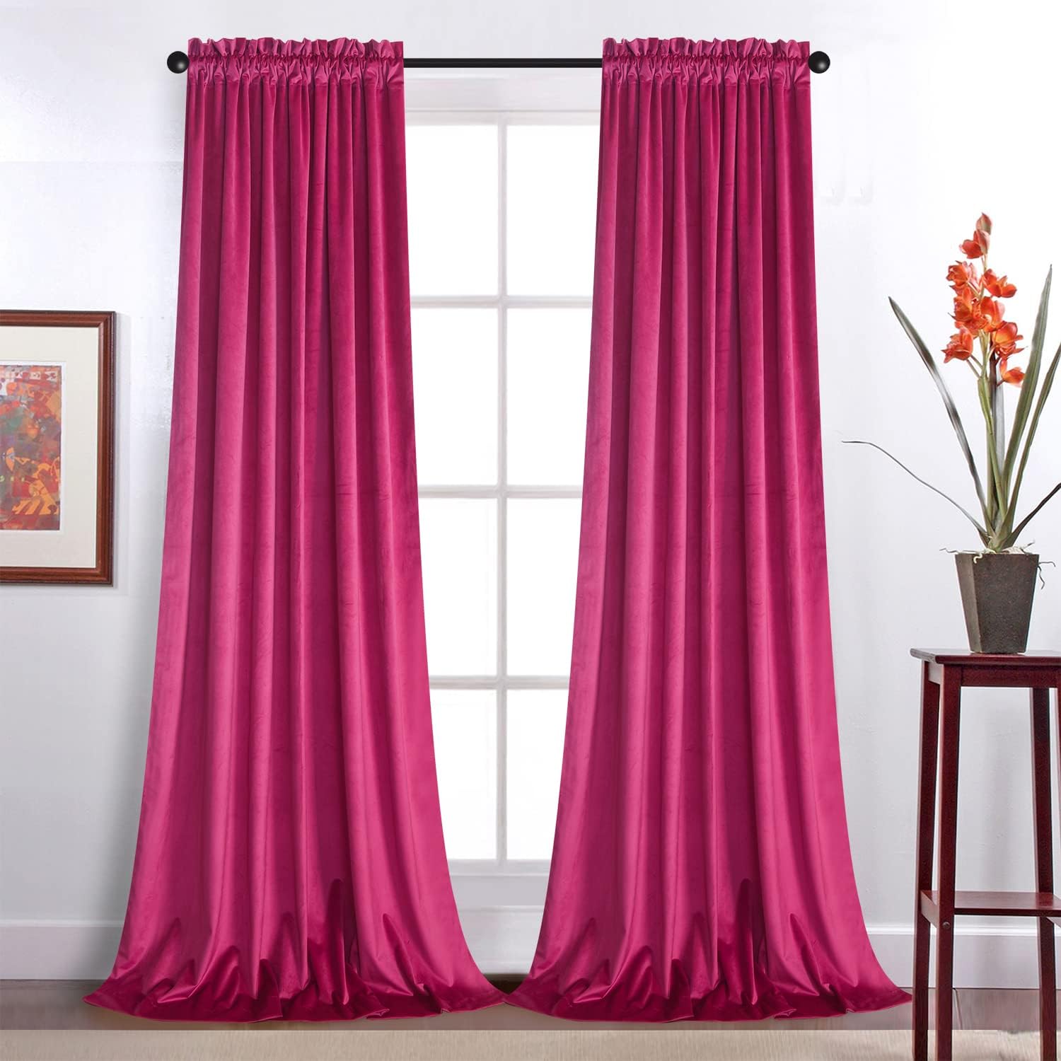 Roslynwood Velvet Curtains 108 inches Long - Home Decor Berry Curtains Drapes for Living Room, Blackout Thermal Insulated Window Treatment for Dining Room Holiday Backdrop, W52 x L108, 2 Panels