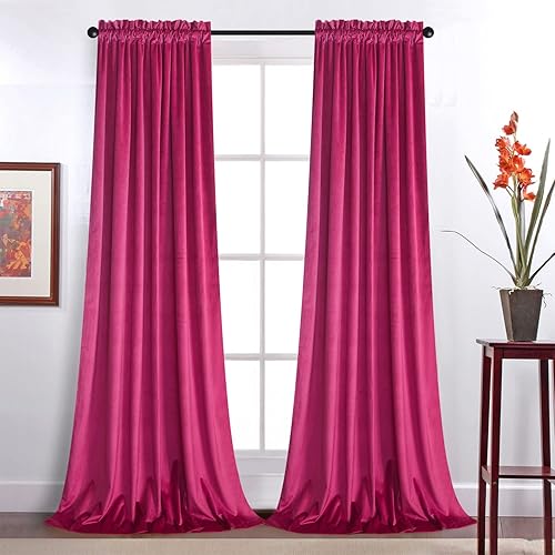 Roslynwood Velvet Berry Curtain 108 inch Length - Curtains Block Light Rod Pocket Thermal Insulated Window Drapes Set for Living Room/Bedroom/Dining Room, W52 x L108, 2 Panels