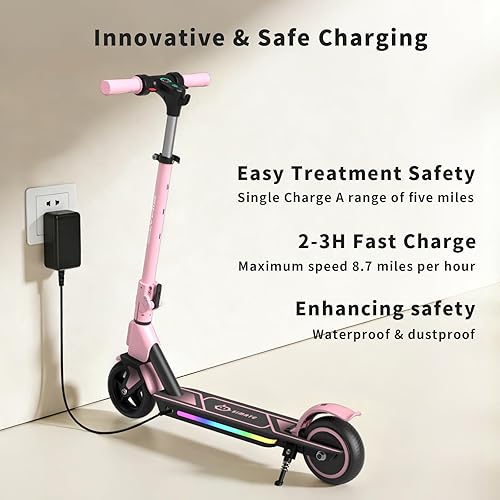 Miniatura 3 de SIMATE Electric Scooter for Kids Ages 6-14, 3 Adjustable Heights 34"37"39", LED Display & Colorful Lights, Foldable Kids Electric Scooter, 8.7 MPH