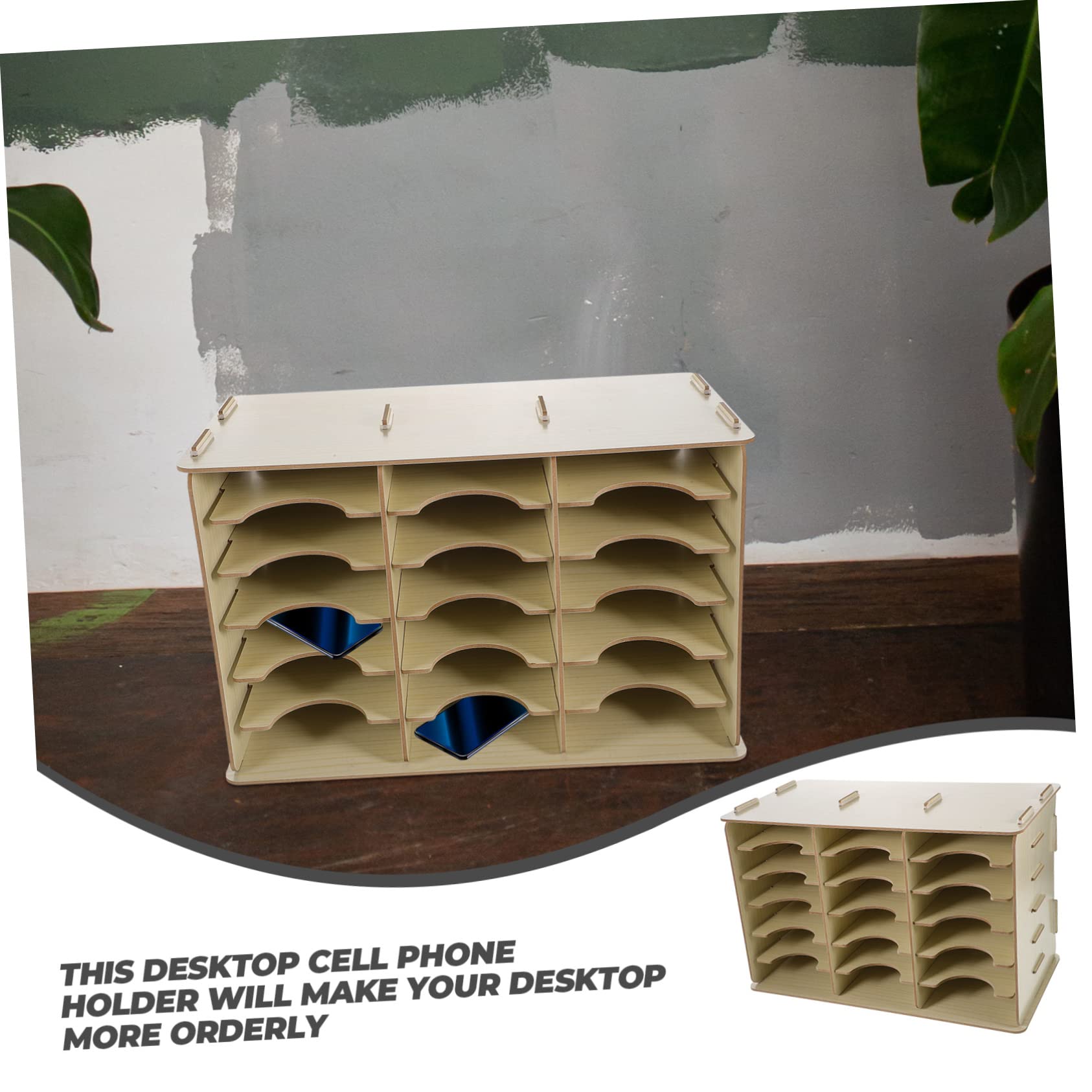 Porta Cellulare Organizer da Tavolo in Legno Scatola Portaoggetti per Telefono Cellulare Contenitore da Scrivania Scomparti Multipli per Aula e Ufficio