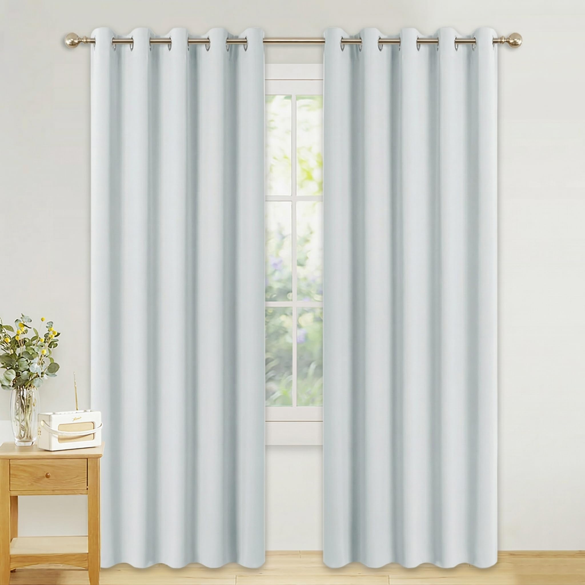 PONY DANCE Eyelet White Curtains - Room Darkening & Energy Saving Solid Curtain Draperies/Panels/Drapes for Privacy Protected, 2 Pcs, W 66 Inch by L 90 Inch, Greyish White