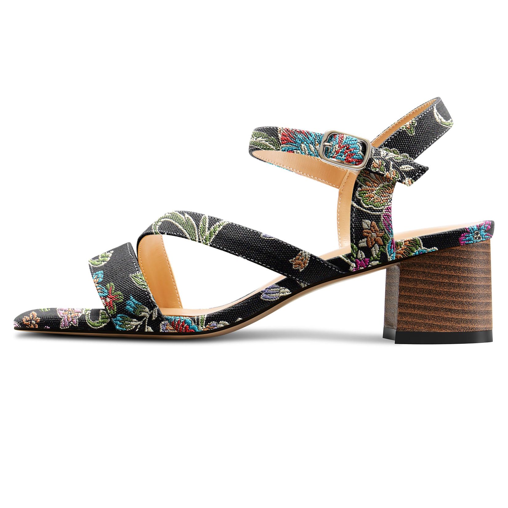 NobleOnly Donna Medio Blocco Tacco Heel Aperte sulla Punta Cinturino alla Caviglia Fibbia Sandali Casual Ufficio Denim Estate Scarpe 5 CM Heels