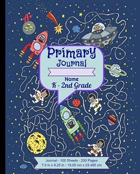Primary Composition Notebook Cartoon Space, Grades K-2 Kindergarten Writing Journal Draw & Write Exercise Books Handwriting 200 Pages K-2 Ages ... with Dashed / Dotted Midline Handwriting