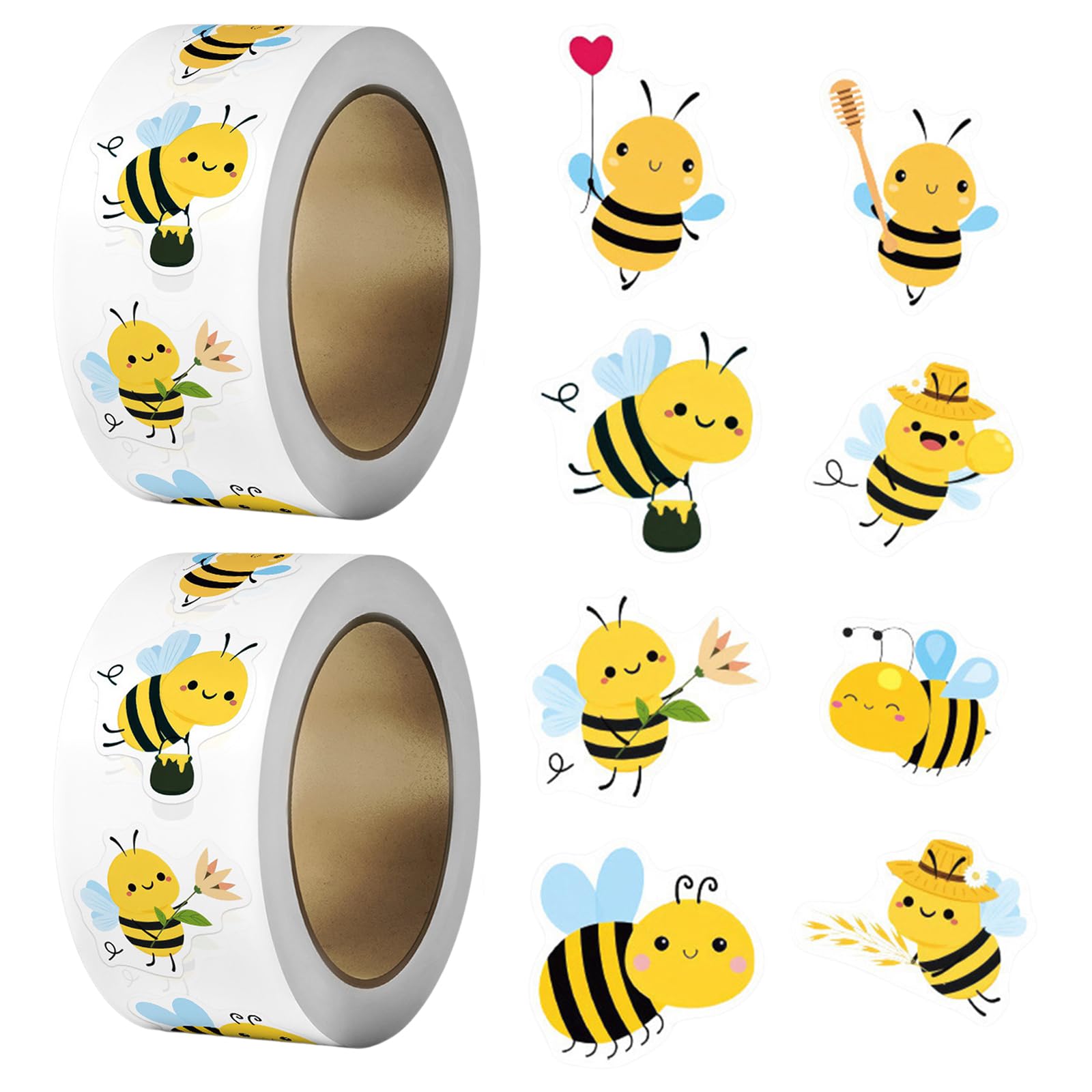 Bee Stickers, 2 Roll Cute Yellow Bumble Honey Bee Stickers, Cute Animal Sticker for Water Bottles, Laptop, Phone, Teacher Reward Decoration, 500 Pcs Each Roll