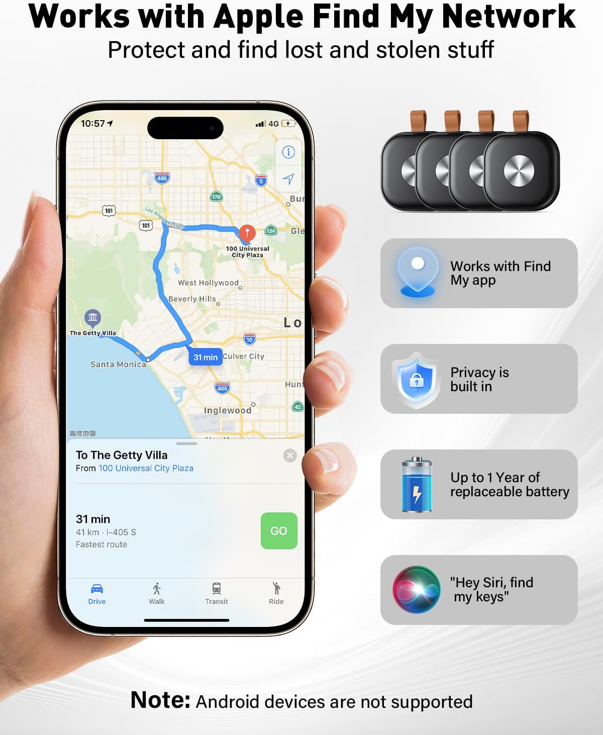 Smart Tracker Tag 4 Pack, Air Localizador Llaves Tag Bluetooth Funciona con Apple Buscar(Sólo iOS), Buscador de Llaves, Billetera y Equipaje, Batería Reemplazable (Negro) 3