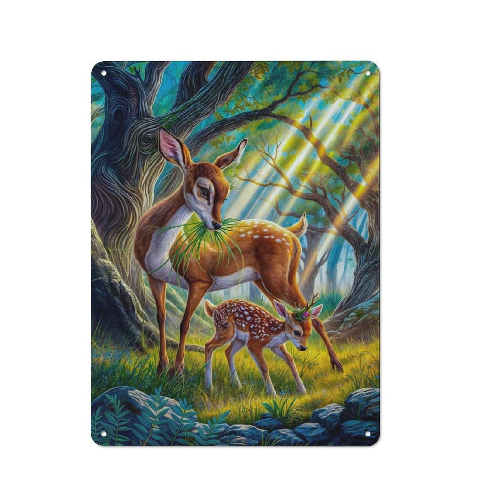 Junmoney Enchanted Forest Deer Fawn Vintage Printed Metal Sign 40X30cm For Café Or Home Bar, New Home Wall Decor For Hospitality Decor Collectors