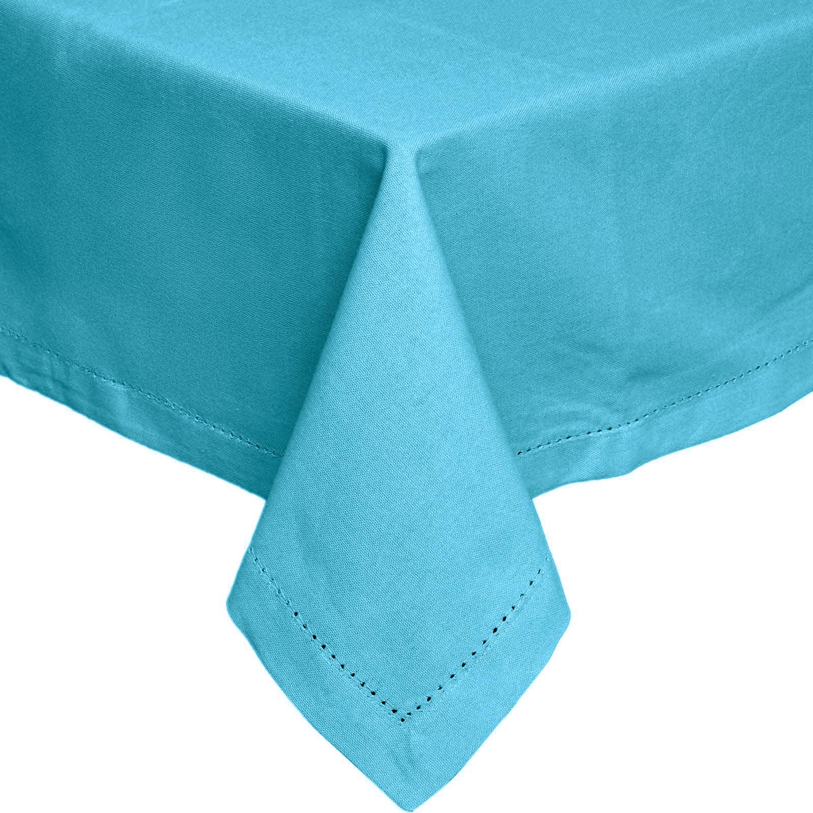 Homescapes Blue Table Cloth, Plain Cotton Tablecloth, Rectangular, Handcrafted & Durable Dining Table Cover With Hem Stitch, Hypoallergenic, Washable, 137 X 178Cm