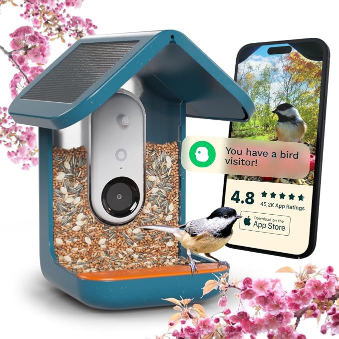 Bird Buddy Solar Smart Bird Feeder with Camera - Ai Bird Species Identification, 5Mp Photos, 2K Hd Video Live Stream Camera, Solar-Powered Charging, 2.8In Focus - Blue