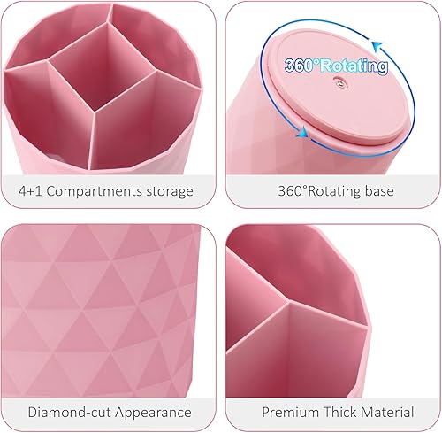 Miniatura 5 de Organizador de escritorio, soportes giratorios de 360 grados para escritorio, organizador de bolígrafos con patrón de diamante con 5 compartimentos,
