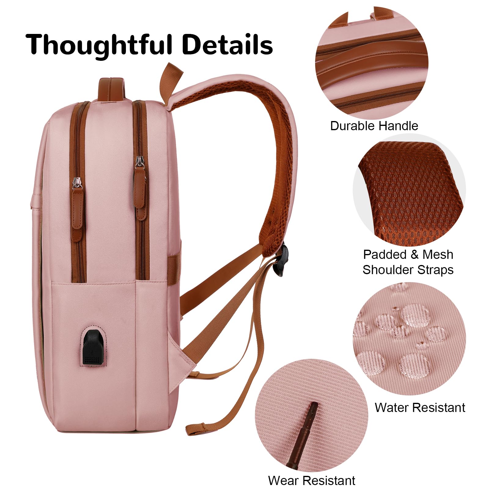15.6" Zaino Porta PC Uomo Donna, Zaino Computer Laptop Impermeabile, Zainetto da Viaggio Multitasche, Zainetto Lavoro Ufficio per Università, Rosa