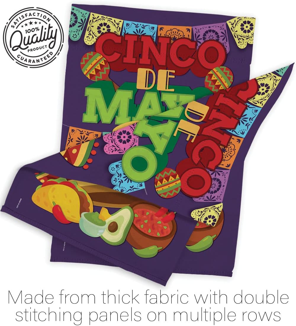 Breeze Decor Cinco de Mayo Garden House Summer Mexican Fiesta Party Cactus PinataOutdoor Summertime Sunny Decoration Banner Small Yard Gift Double-Sided, Thick Fabric, Large & Small Flags Set