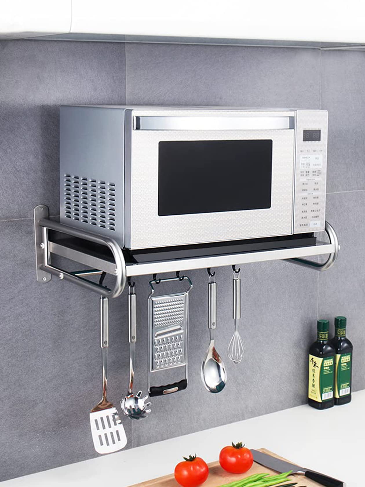 Soporte de tostadora de horno de pared de acero inoxidable con acero inoxidable.