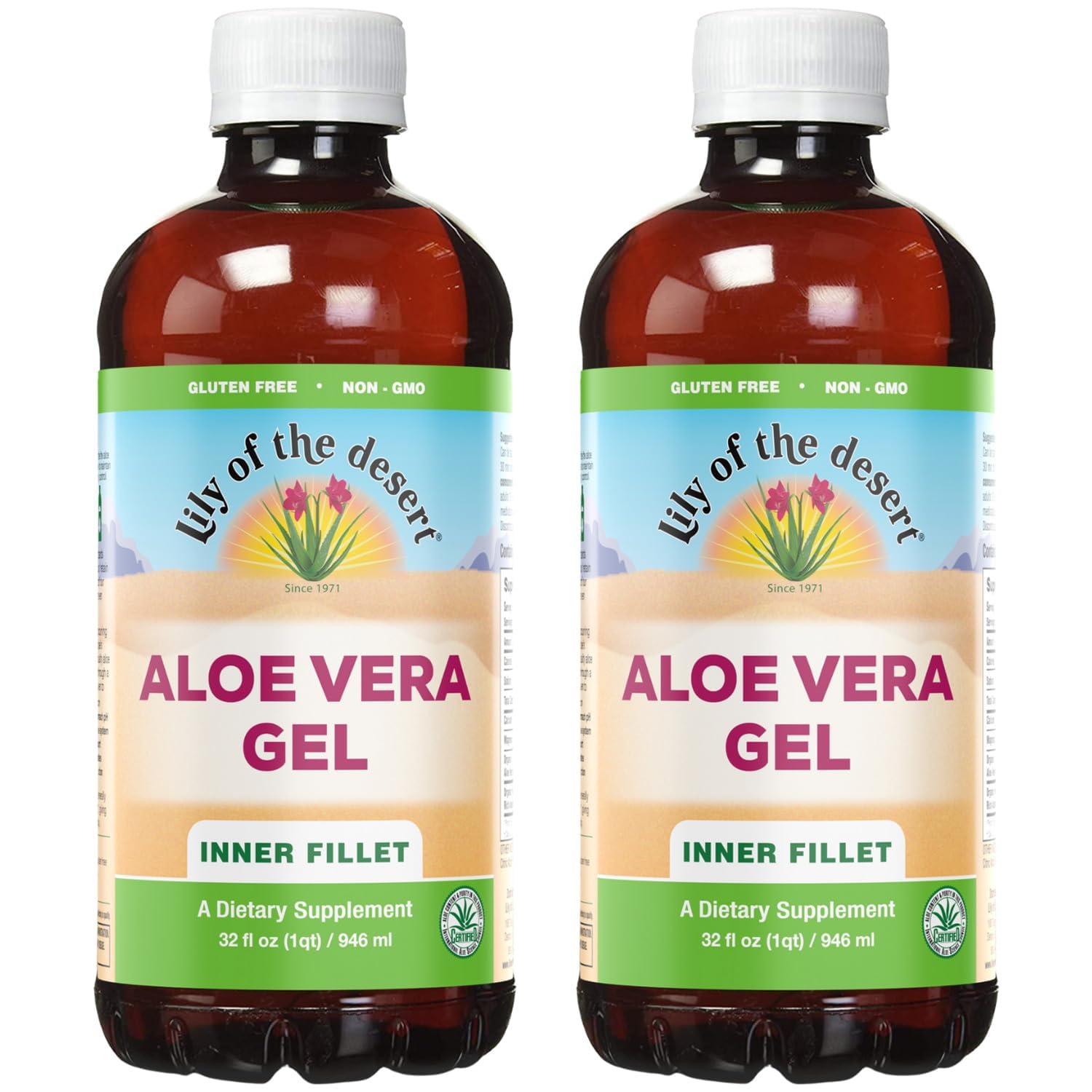 Aloe Vera Gel - Inner Fillet Thicker Consistency Aloe Vera Drink with Natural Vitamins, Digestive Enzymes for Gut Health, Stomach Relief, Wellness, Glowing Skin, 32 Oz (Pack of 2)