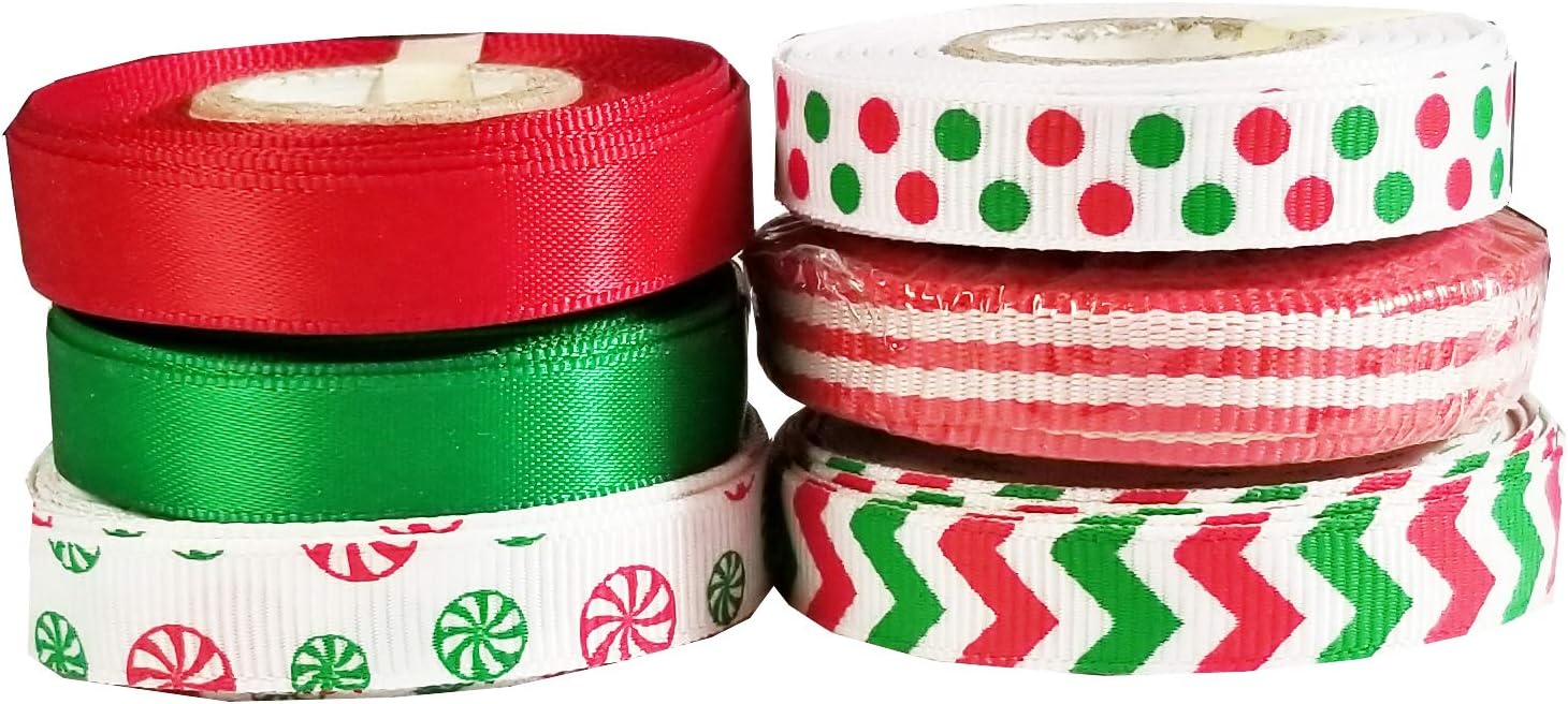 Satin/Grosgrain Ribbons for Gift Package Wrapping, Hair Bow Clip Accessories Making, Crafting, Indoor Decor. (30yd (6x5yd) 3/8 Christmas Grosgrain/Satin Ribbon)