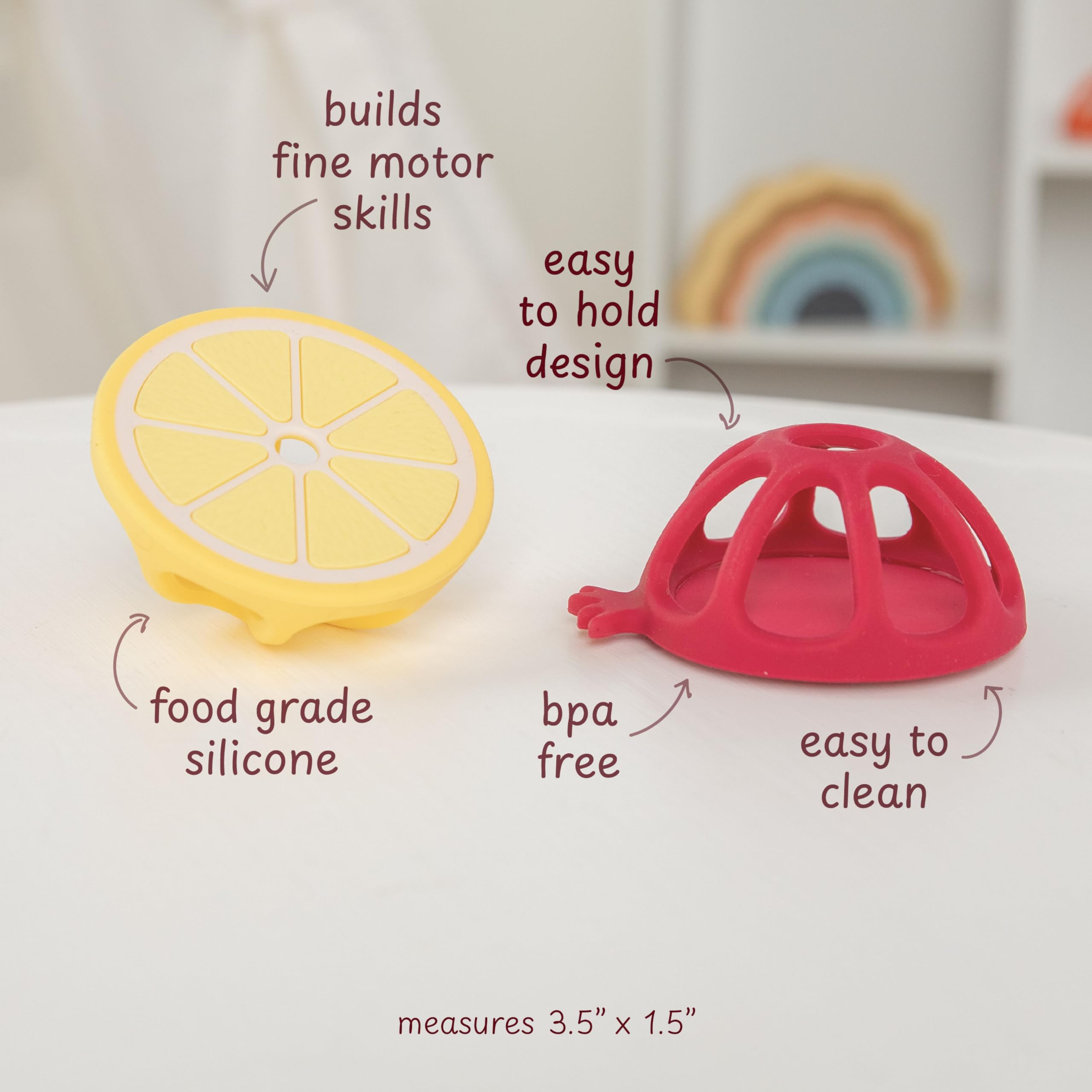 Pomegranate and Lemon Silicone Teethers Baby Teething Toys, Newborn Essentials Must Haves, Easy-to-Hold Design Teething Ball Baby Essentials, BPA-Free
