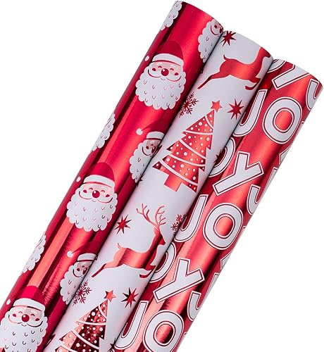 RUSPEPA Rollos de papel de regalo de Navidad, mini rollo, 17 pulgadas x 10 pies por rollo, total de 3 rollos, rojo y blanco disponible en Yaxa El Salvador