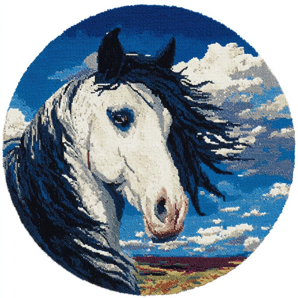 AMBATTERY Round Shape Latch Hook Kits Rug,Animal Horse
