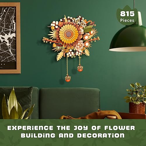 Miniatura 2 de Juego de bloques de construcción de flores secas, 815 piezas de ladrillo de colección botánica, centro de mesa de flores secas, juguete de