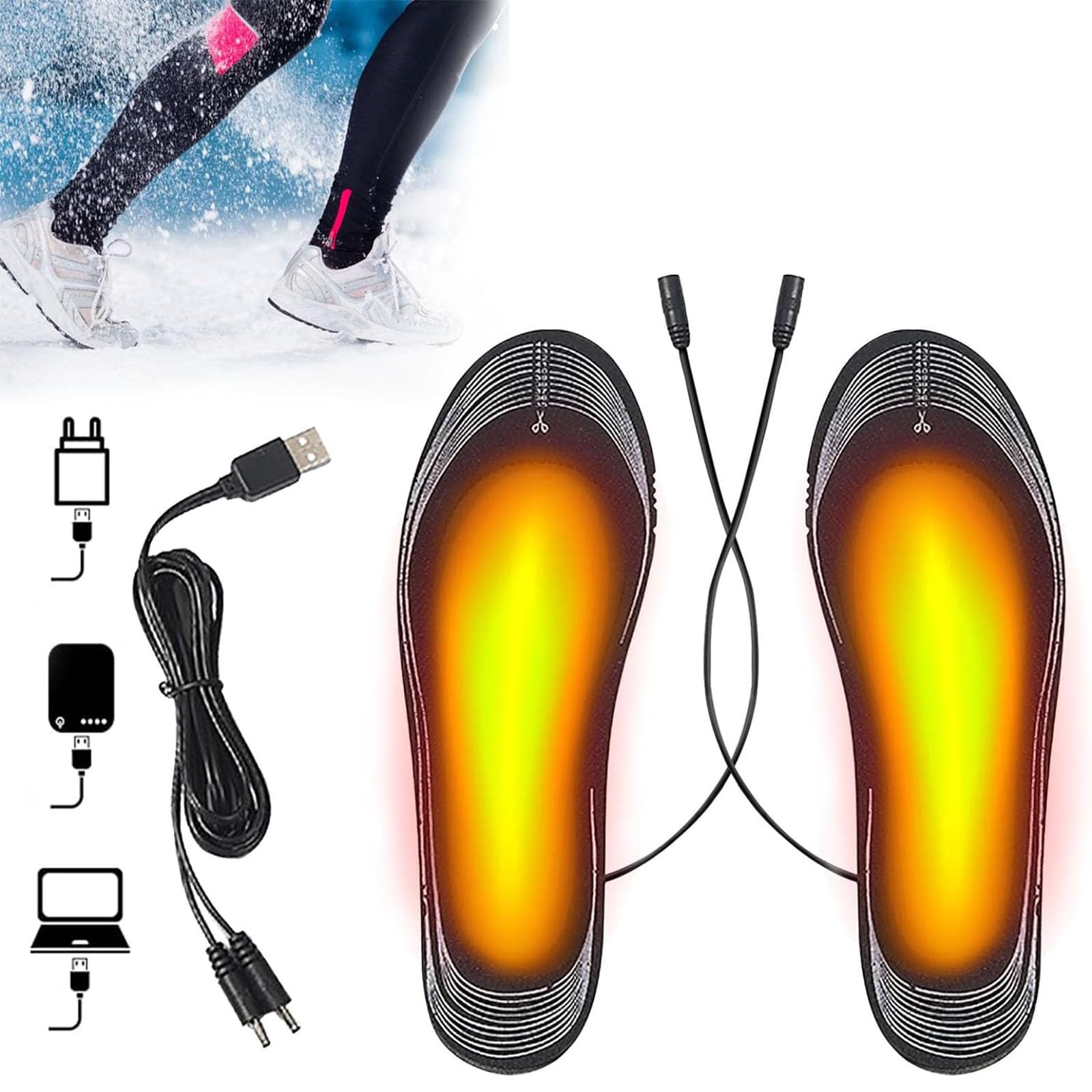 Comioke Heated Insoles, Heat Sole, USB Rechargeable Heated Insoles, Heated Soles, Cut to Size Thermal Insoles, Winter Foot Warmers for Men and Women, Can Be Cut to Size, EU 35-46