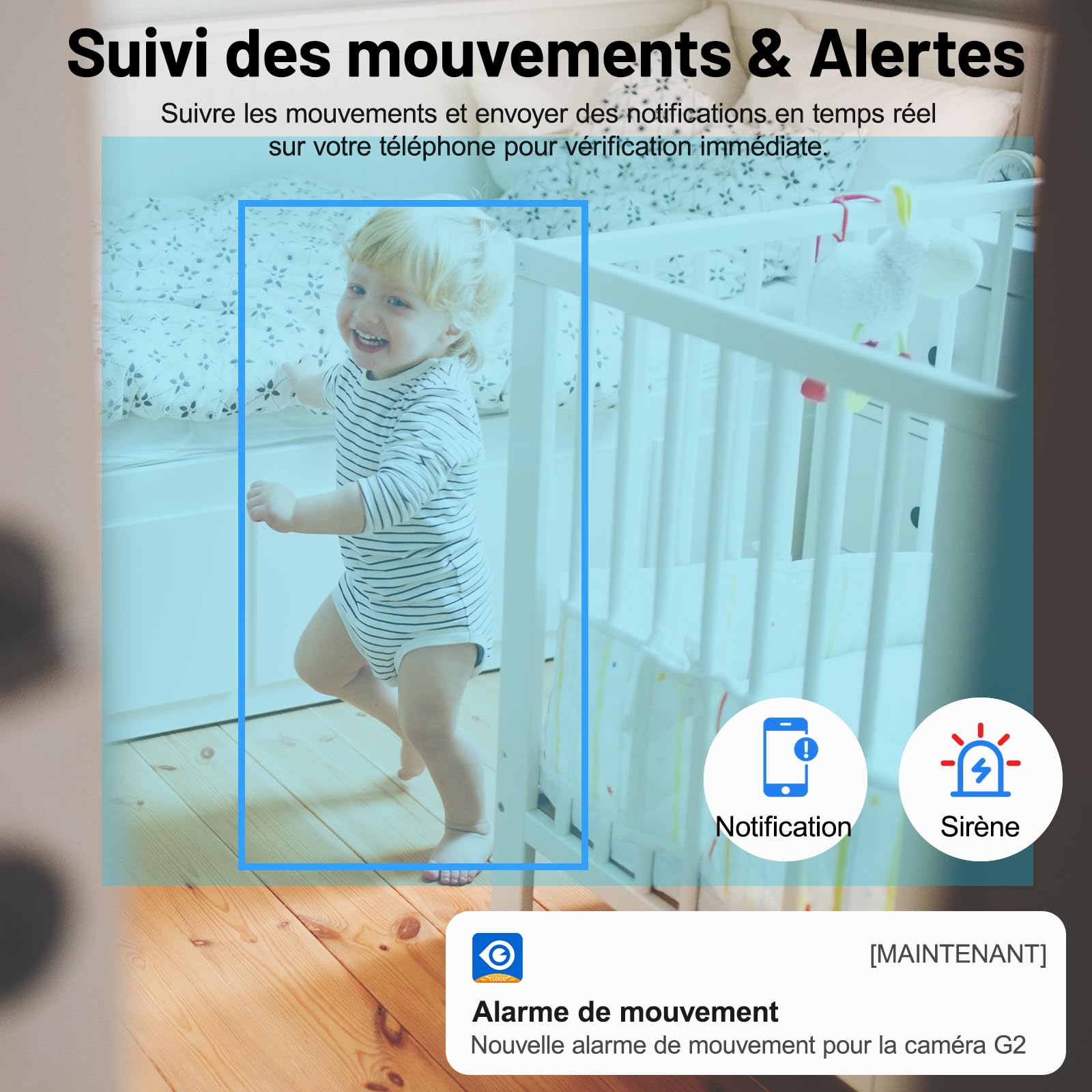 GALAYOU 2K(3MP) Camera Surveillance WiFi Intérieure - Caméra Interieur Maison 360°, Détection Humaine AI, Suivi Intelligent pour Bebe/Chien/Chat/Animaux, Alerte Instantanée G2 (Lot de 2)