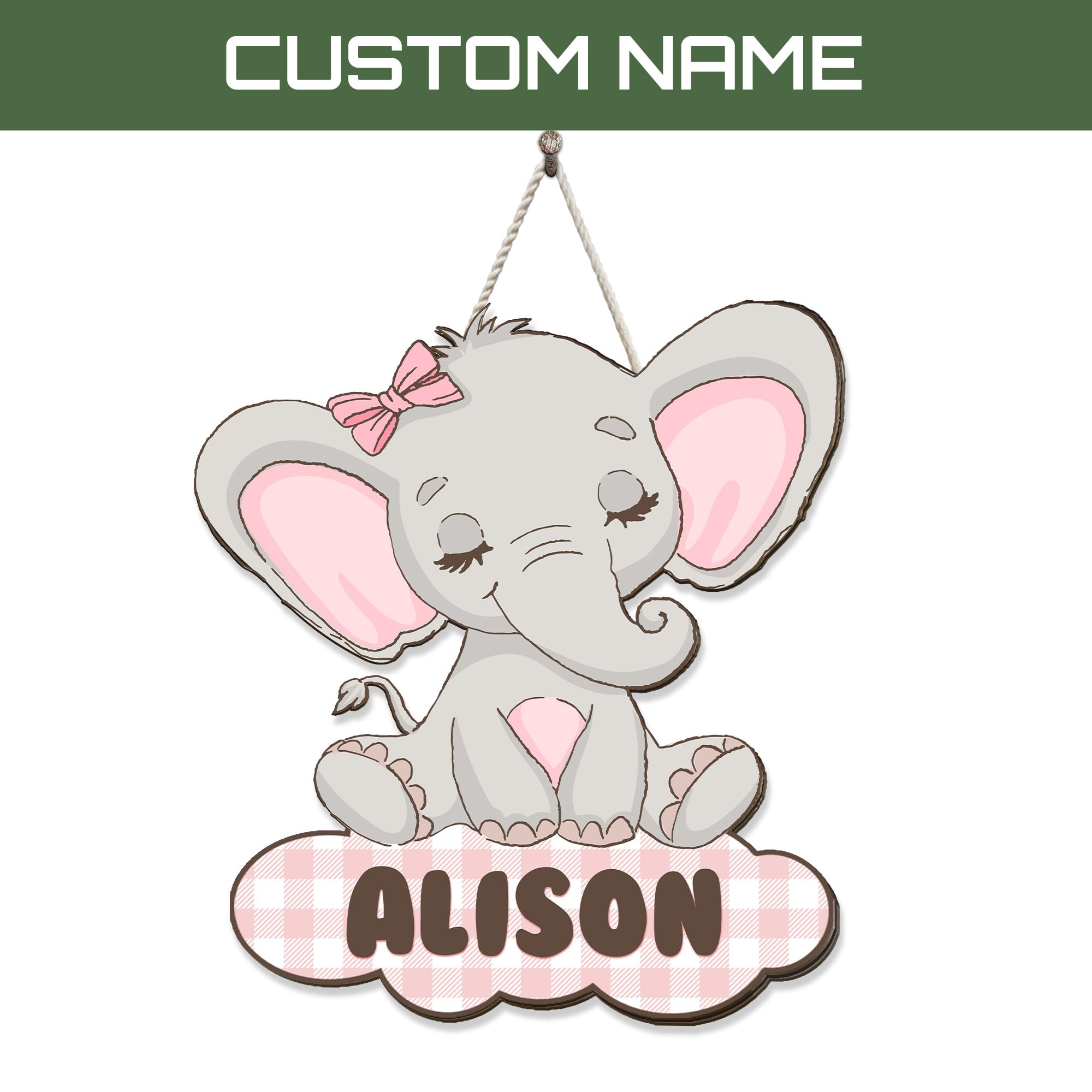Mondily Personalized Baby Name Signs, Baby Birth Announcement Sign for Hospital, Pink Elephant Baby Signs for Nursery Decor, Wood Birth Stat Sign for Daughter Photography Prop Baby Shower Gifts
