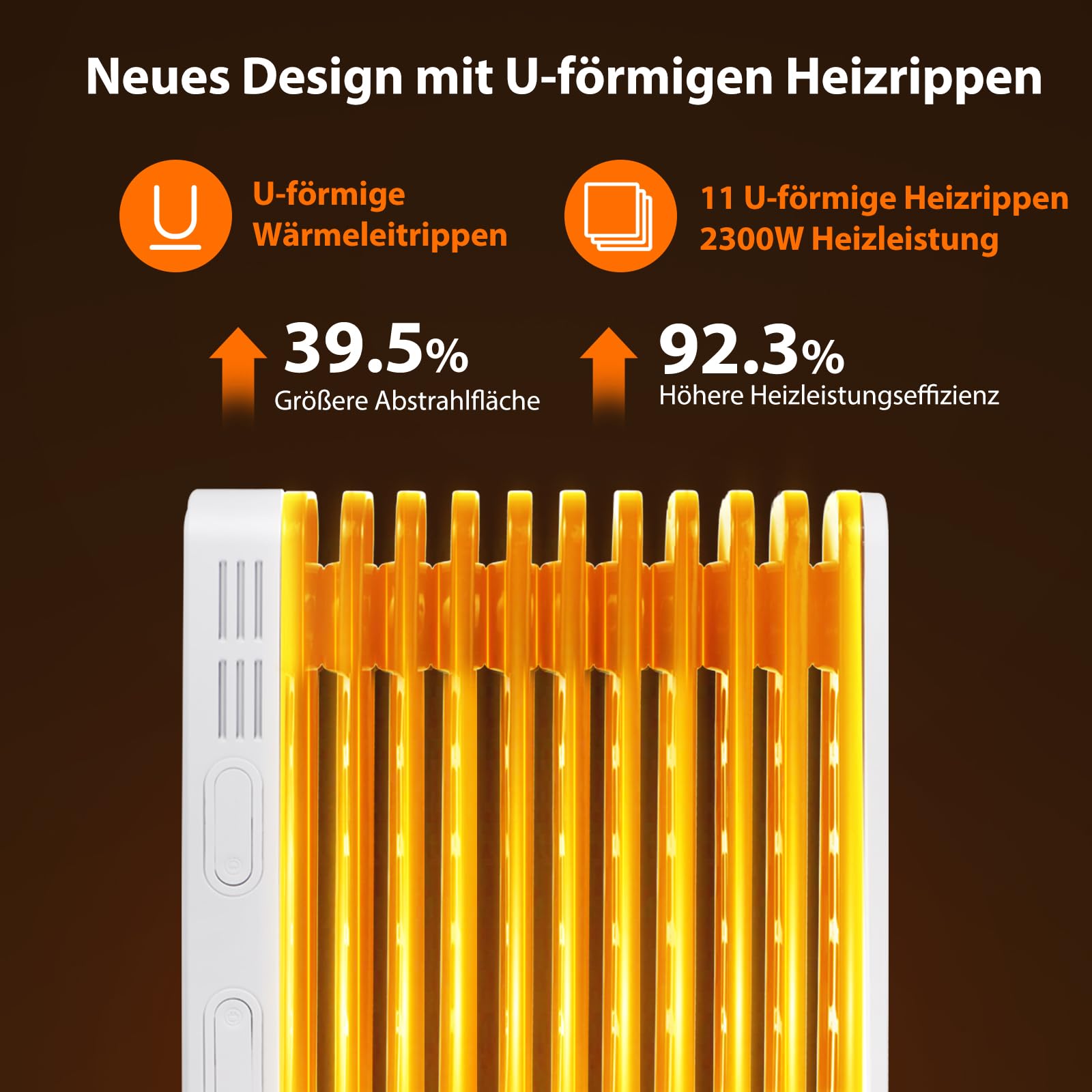 Aigostar Energiesparend Ölradiator mit Fernbedienung, 3 Modi, 24h Timer | 2300W, 11 Rippen Heizung Elektrisch mit Thermostat, LED-Anzeige, Kipp & Überhitzungsschutz, Mobiler Radiator Heaters for Room