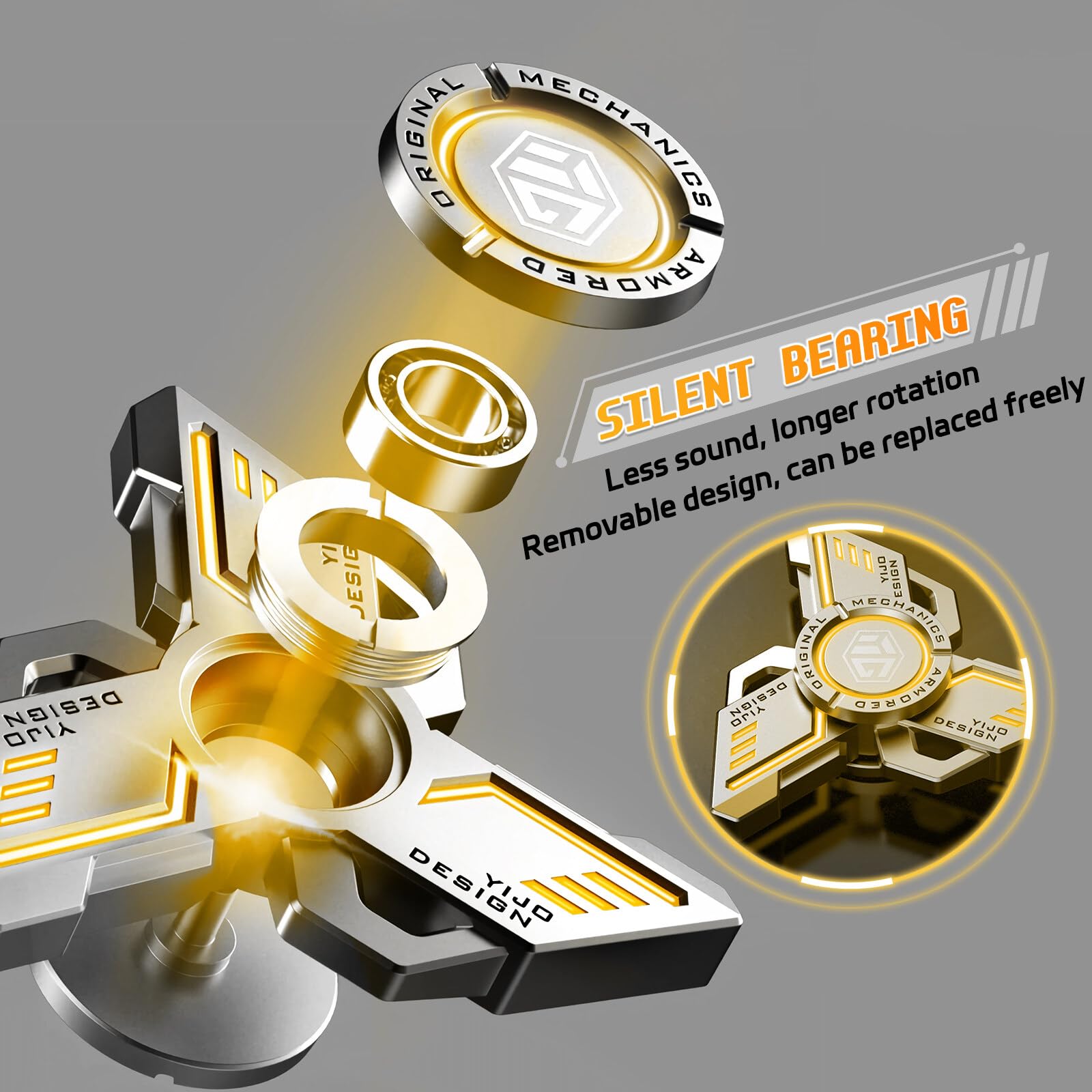 Luminoso Fidget Spinner, TGKYK Fidget Toy LED Juguete, Juguetes Sensoriales para Dedo Spinner de Mano de Metal de Alta Velocidad, Regalos Fiestas de Juguetes para Niños/Adultos - Naranja