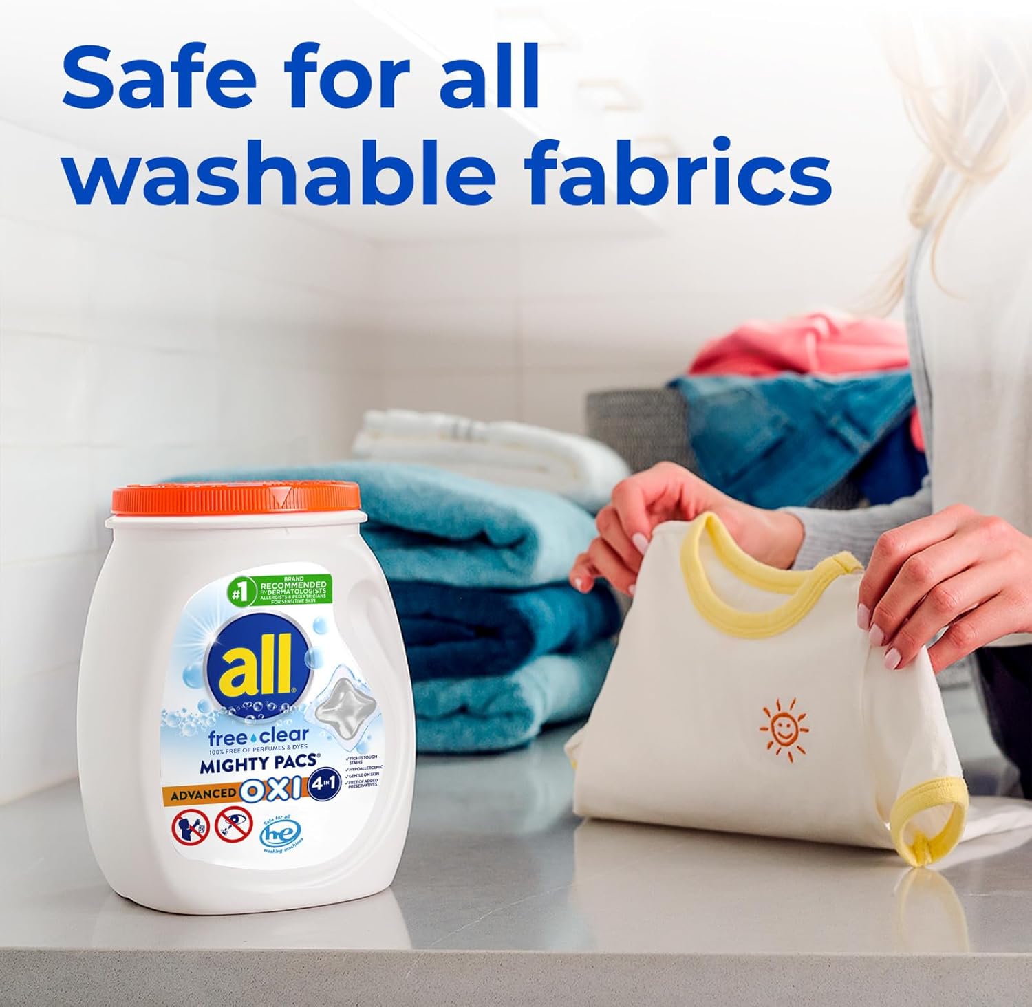 all Unit Dose Laundry Detergent, Mighty Pacs, Free Clear, OXI, 72 Count