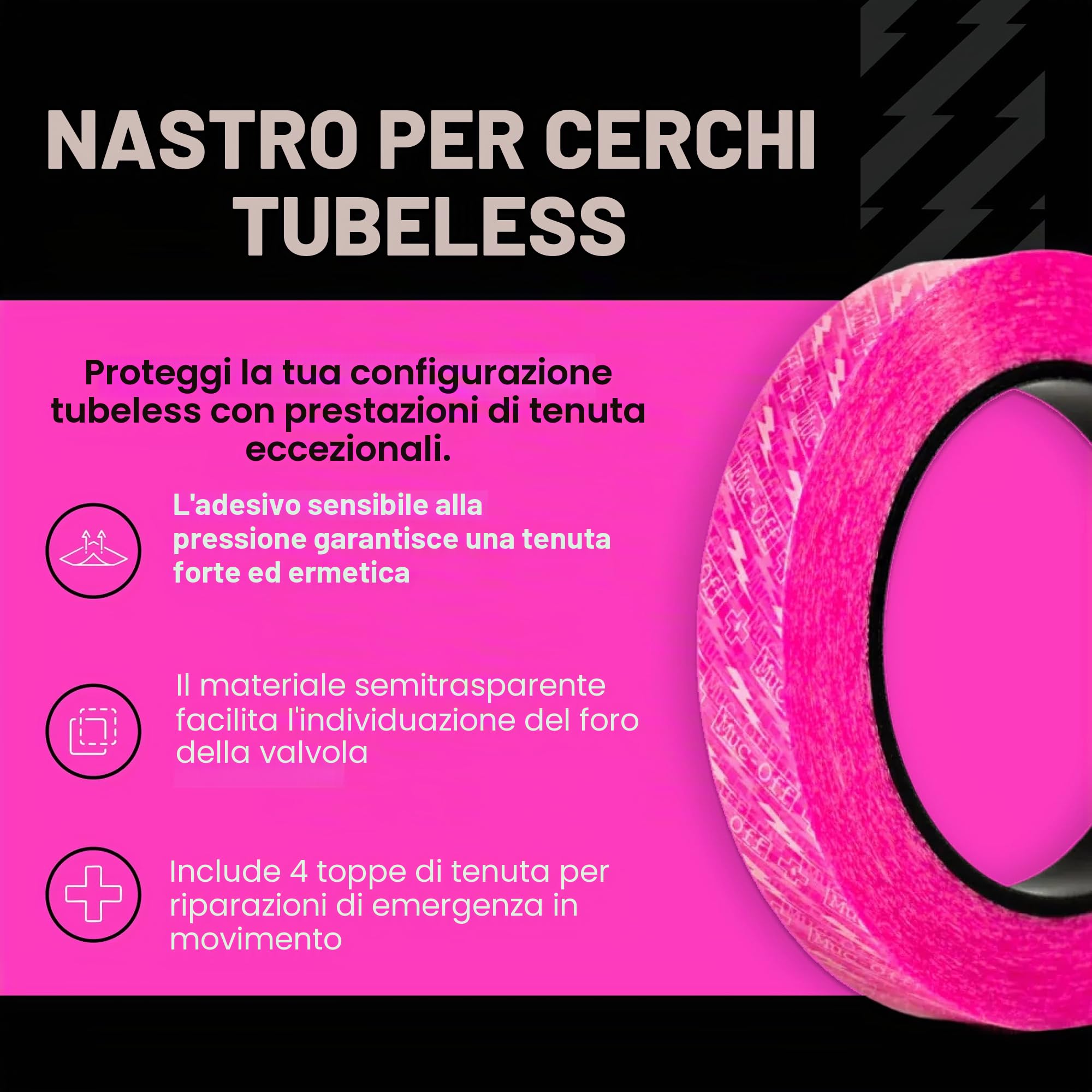 MUC-OFF accessorio rim tape tubeless 25mm 10 metri