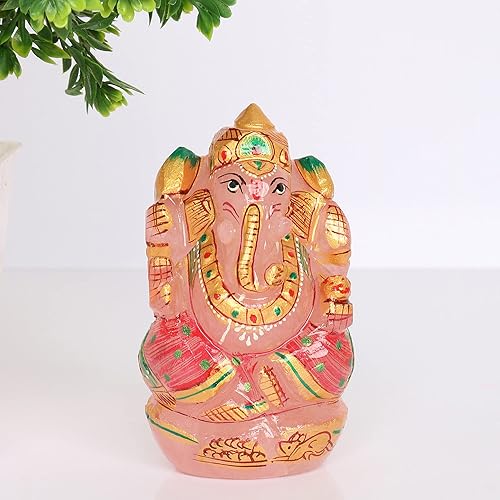 Miniatura 2 de REAL-GEMS Estatua de escultura de ídolo de Lord Ganesha de cuarzo rosa, tallada a mano, decorativa, curativa, Reiki, figuras de piedras preciosas