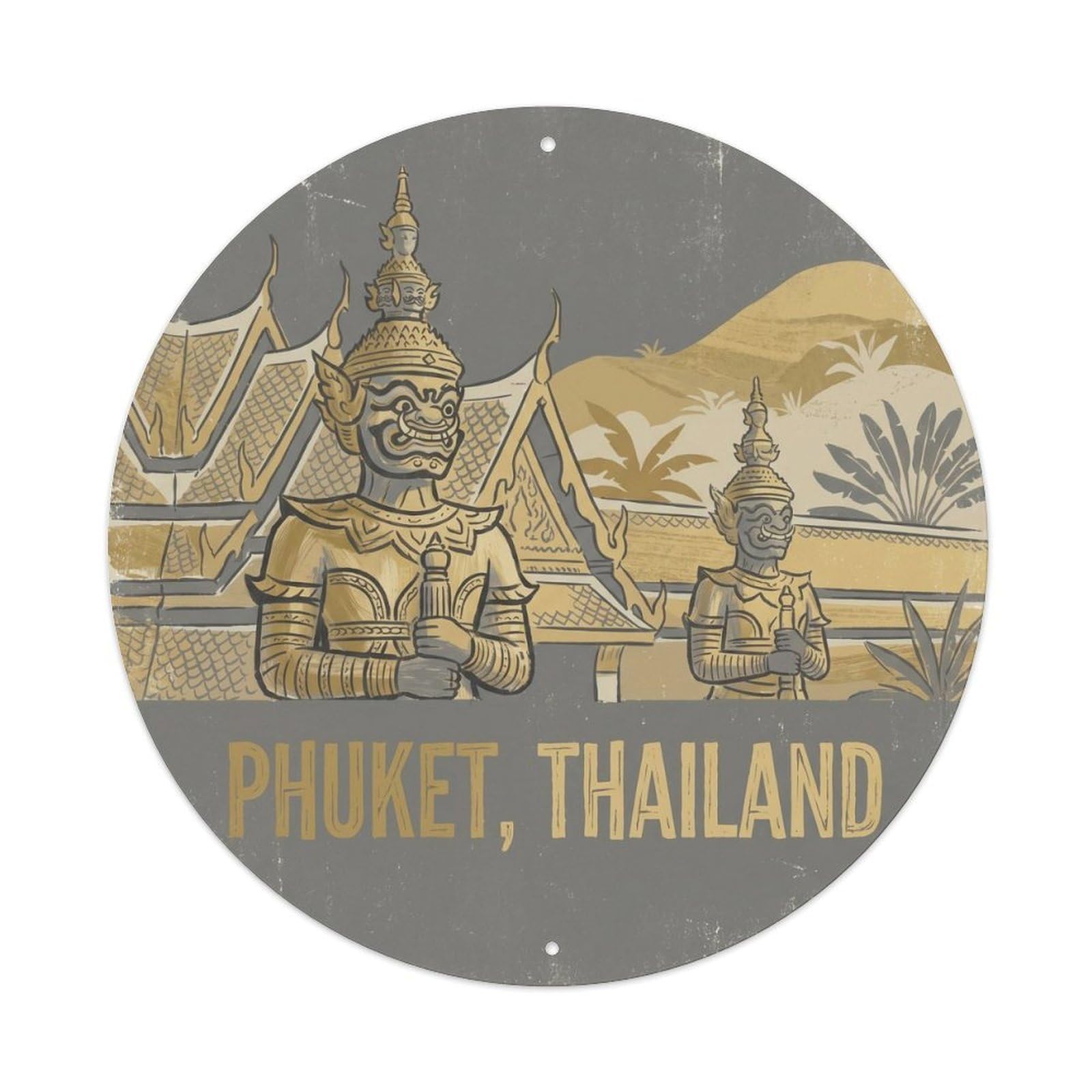 Phuket Temple Guardian Statue Historic Island Heritage Metal Tin Sign