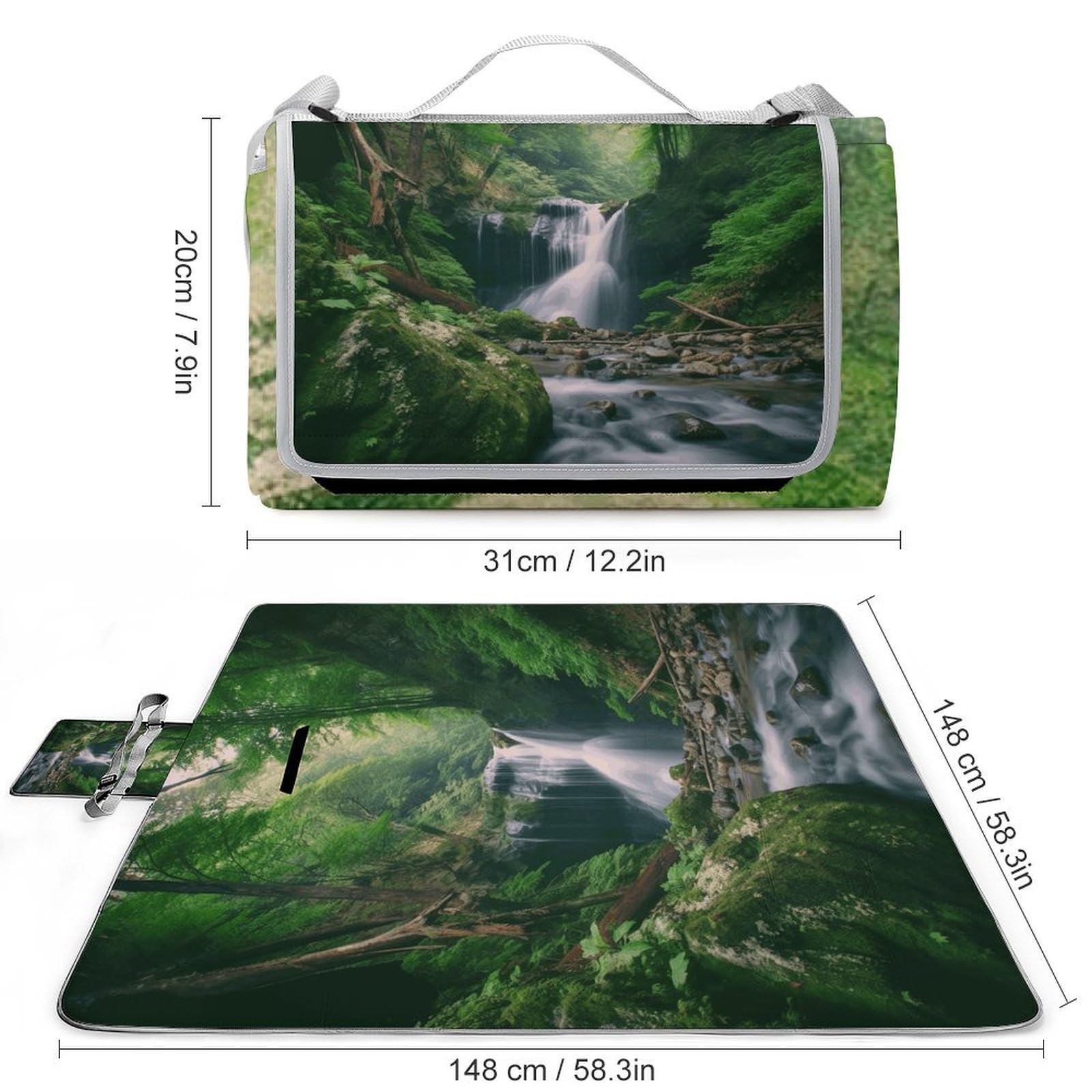 LBKHDS Extra Large Picnic Blanket Beach Blankets,Forests with Waterfalls Trees Print Picnic Blanket,Foldable Beach Blanket for Camping Park Beach Grass
