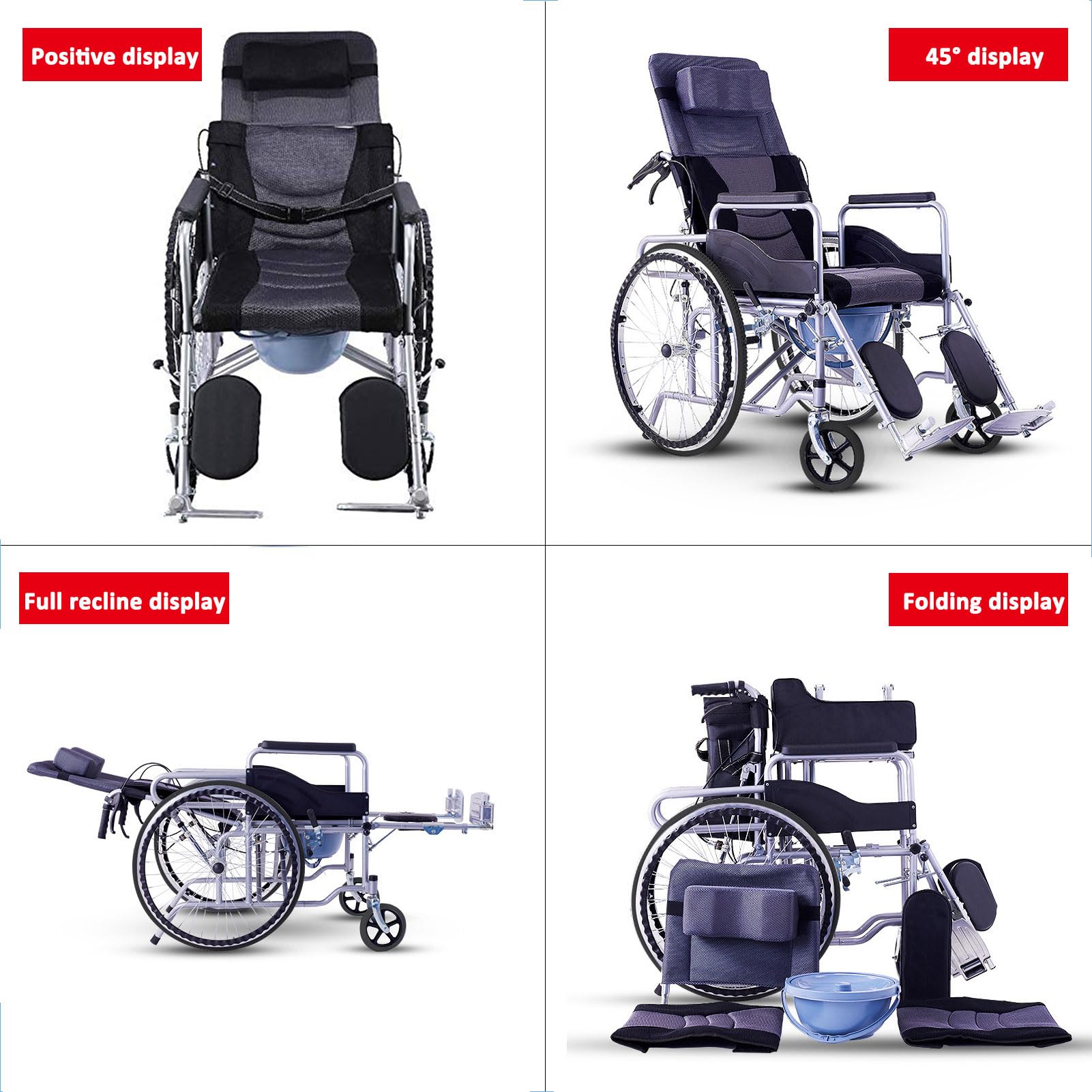 Silla de Ruedas Plegable reclinable, reclinable Ajustable en 6 Posiciones, cómodo Respaldo Plegable con Brazo y Pata de elevación, para Silla de Ruedas estándar para Adulto