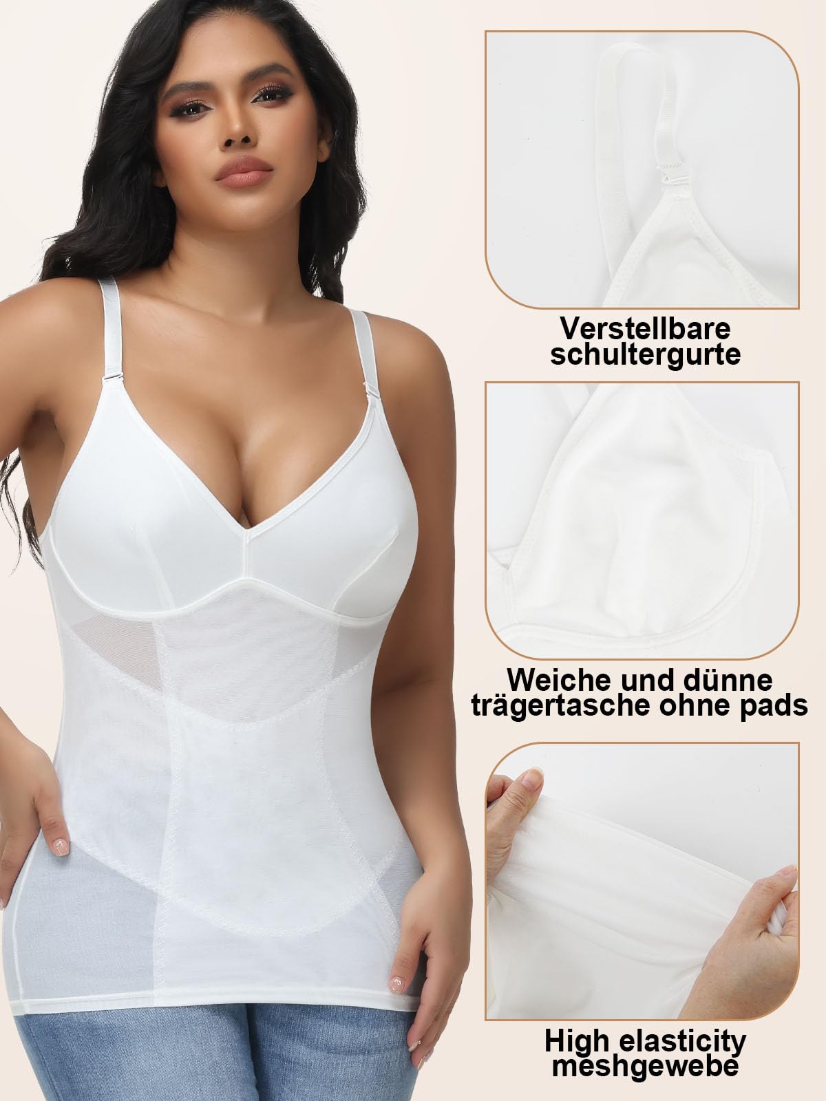 Joyshaper Figurformendes Unterhemd Damen Mesh-Stoff Shapewear Bauchweg Body Shaper Bauchkontrolle Shaping Camisole Formende Tops