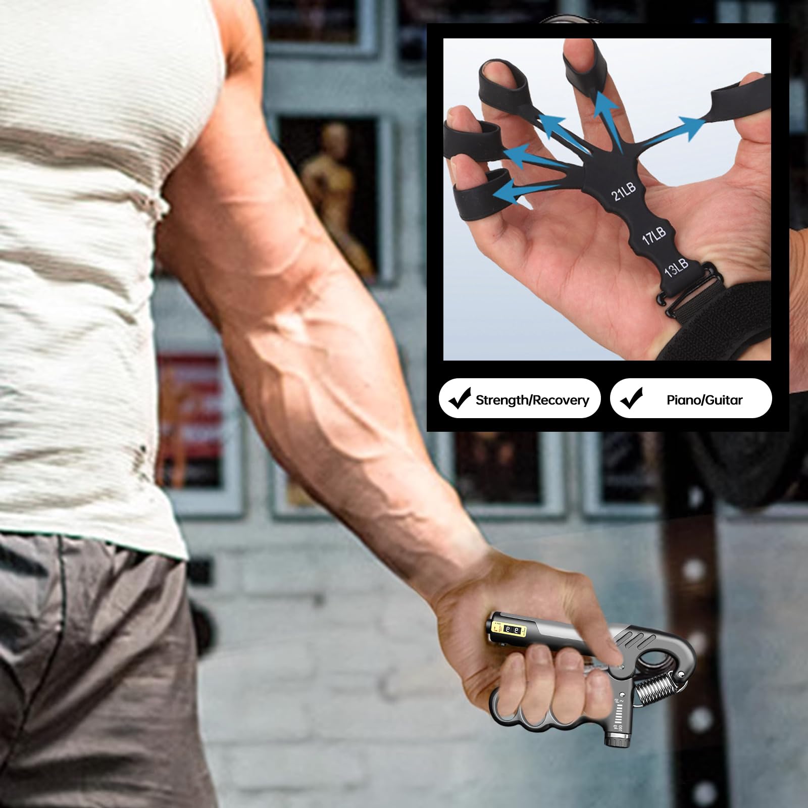 Hand Gripper Regolabile 5-100kg - Allenatore Mani E Avambracci Con Contatore