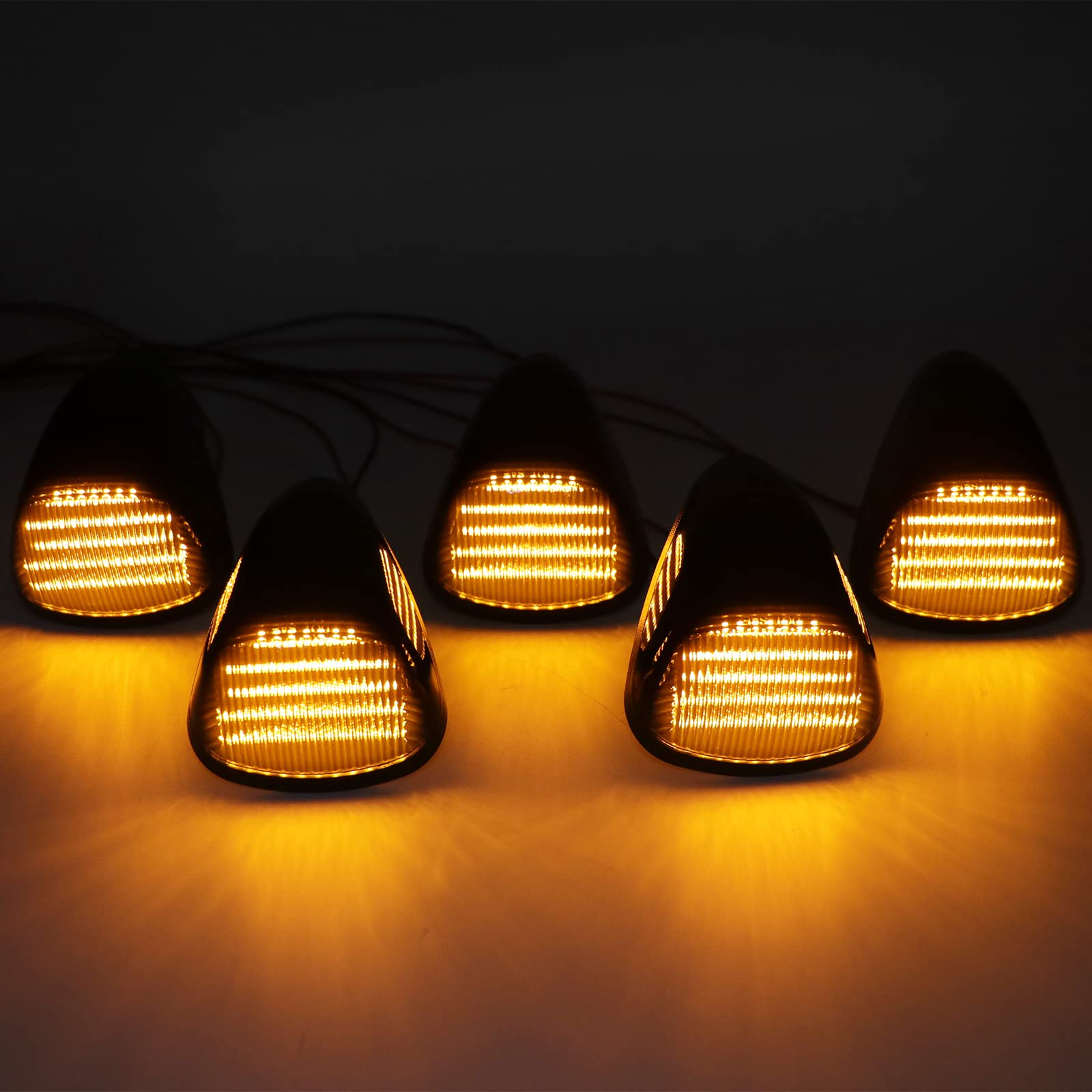 SHINEFIT LED Cab Roof Marker Light Replacement for F250 F350 F450 F550 Super Duty 1999-2016 / F650 F750 2004-2017, 5PCS Amber Smoked Top Cab Clearance Lights for Truck