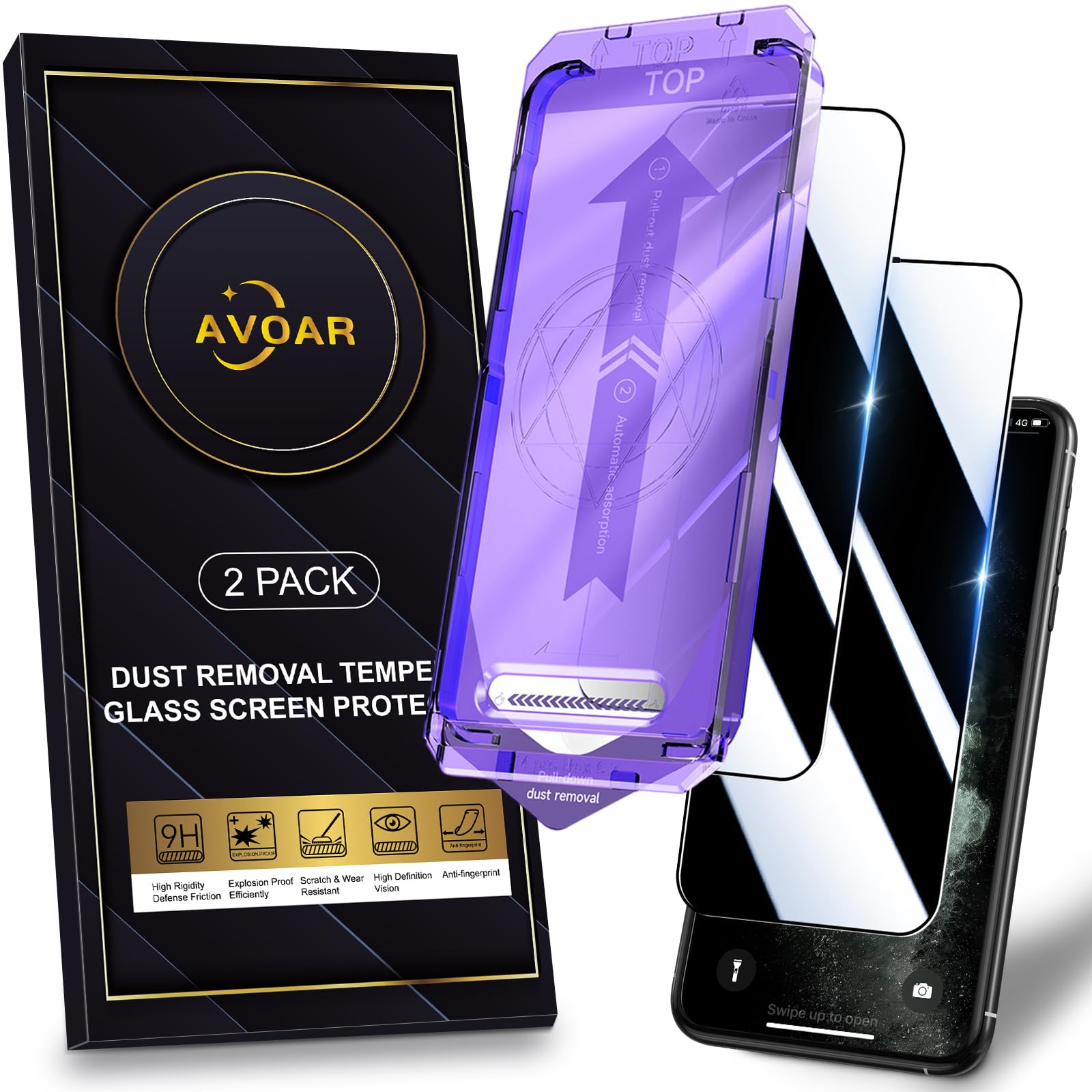 AVOAR 2 Pack for iPhone 11/XR Privacy Screen Protector, [Automatic Dust Removal] [Drop Protection] 9H Full Screen Tempered Glass for iPhone 11/XR 6.1" Bubble Free, Anti-Spy, Case Friendly