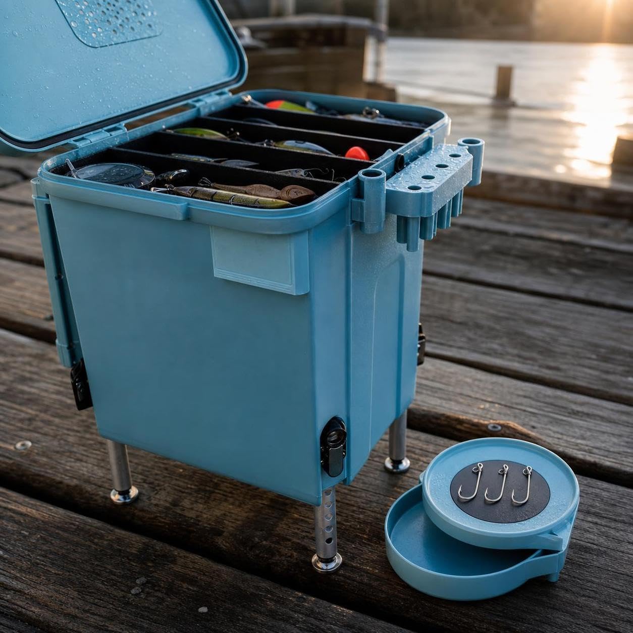 Homyl Panchetto Portatile per Pescatori, Accessori Pesca con Porta Canne e Piatto Magnetico, panchetto pesca