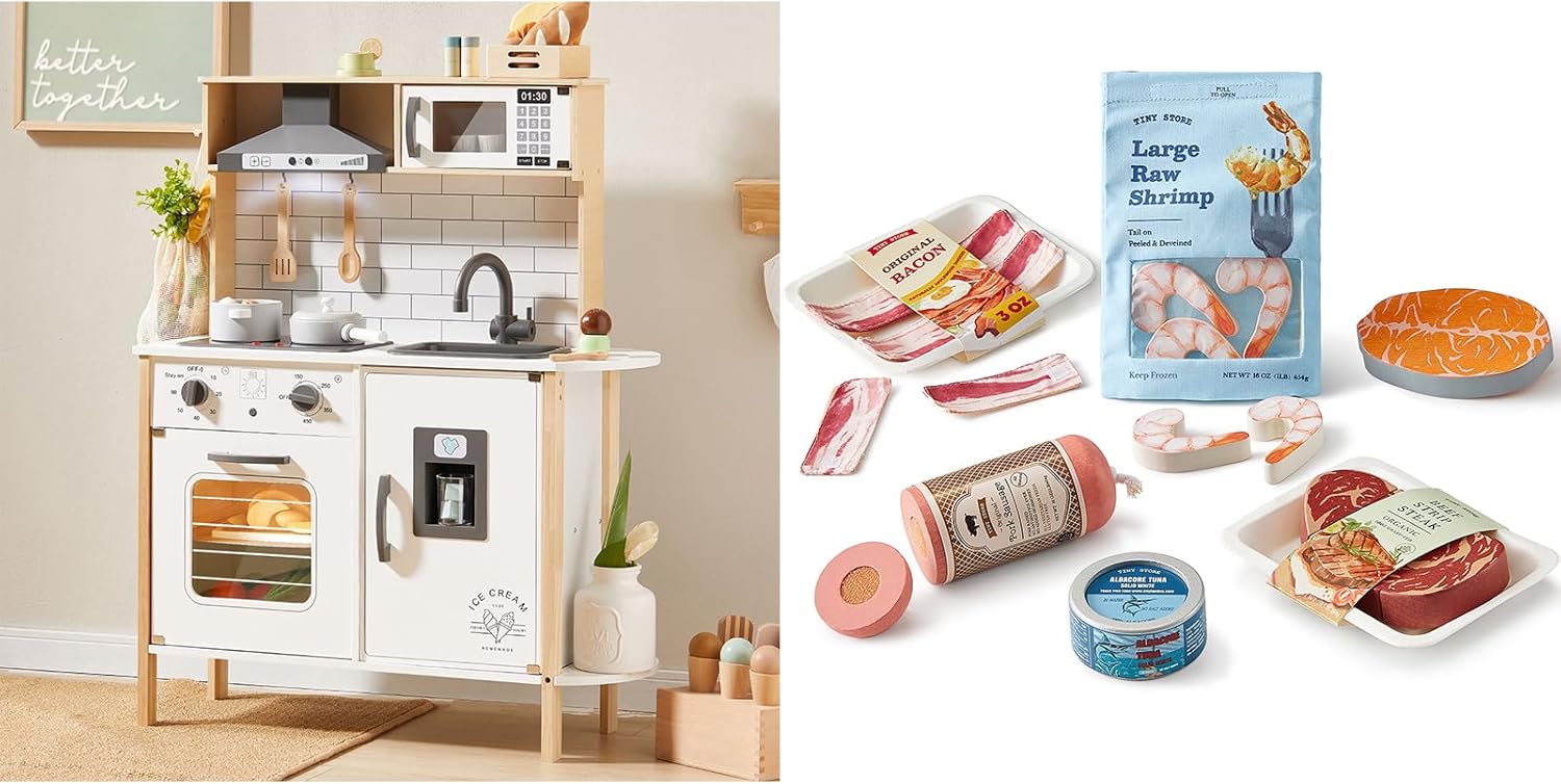 Tiny Land Play Kitchen for Kids+Organic Play Food Set